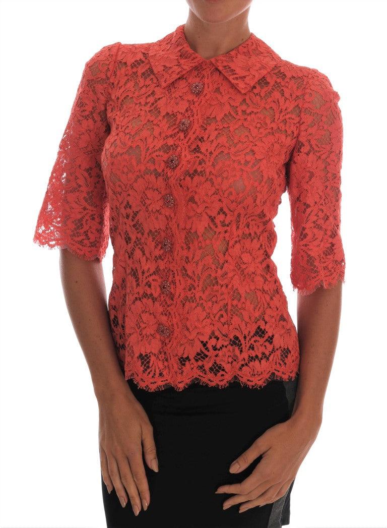 Dolce & Gabbana Elegant Orange Floral Lace Crystal Cardigan Blouse - Arichezz.store