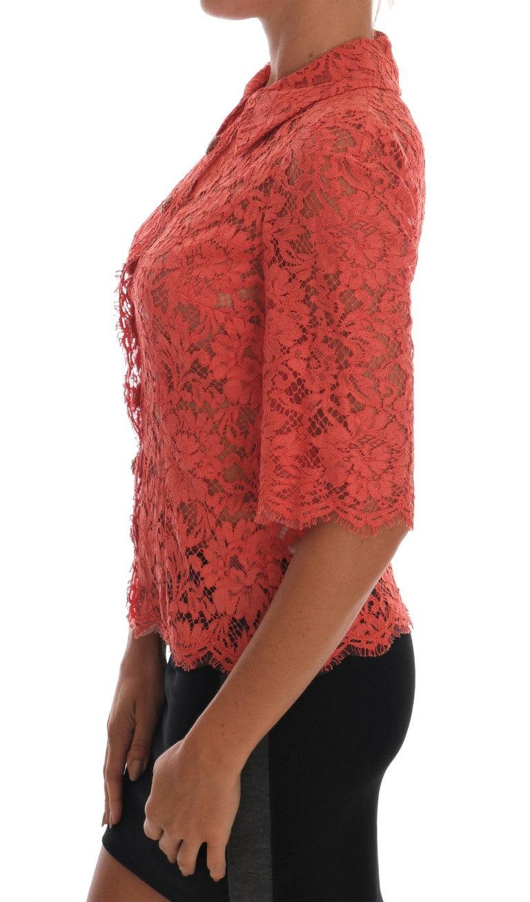 Dolce & Gabbana Elegant Orange Floral Lace Crystal Cardigan Blouse - Arichezz.store