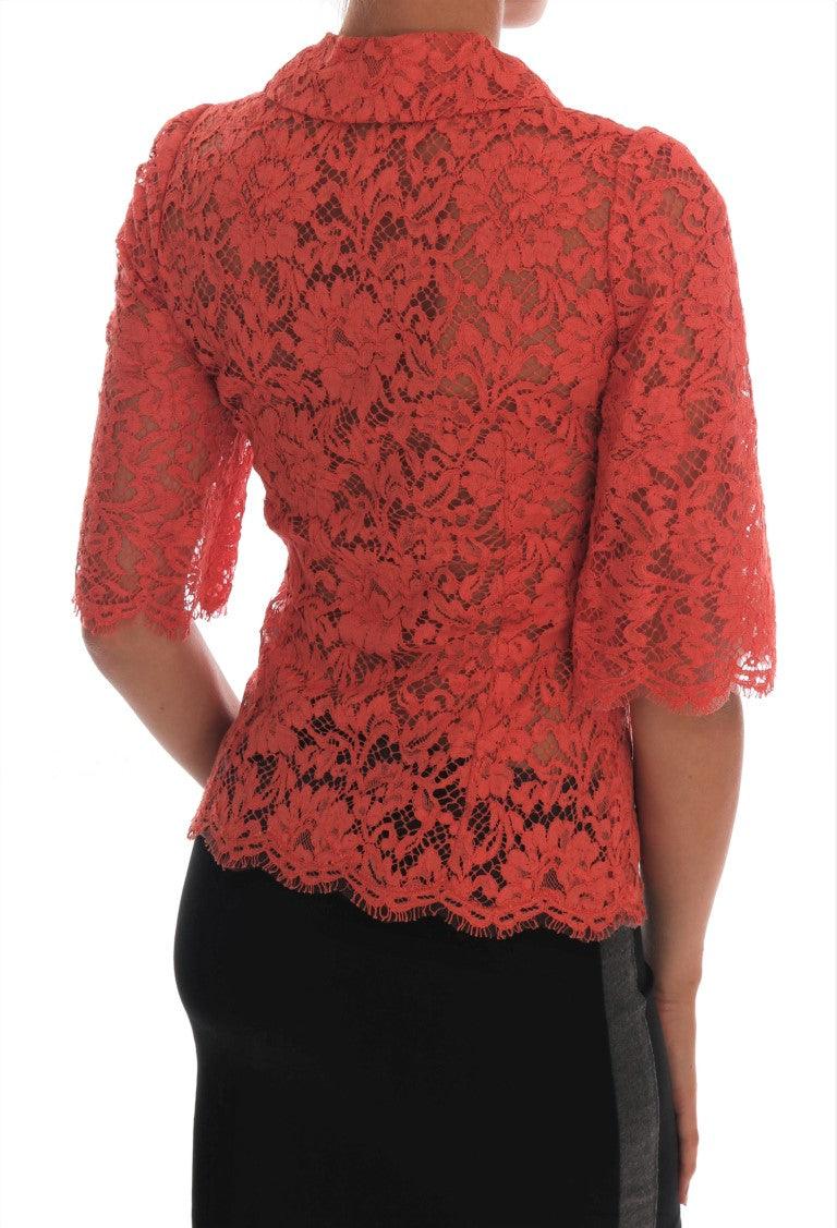 Dolce & Gabbana Elegant Orange Floral Lace Crystal Cardigan Blouse - Arichezz.store