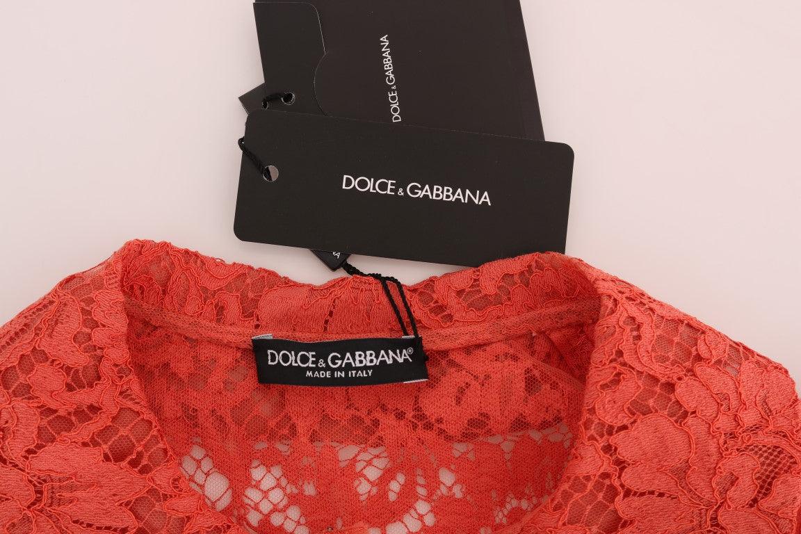 Dolce & Gabbana Elegant Orange Floral Lace Crystal Cardigan Blouse - Arichezz.store