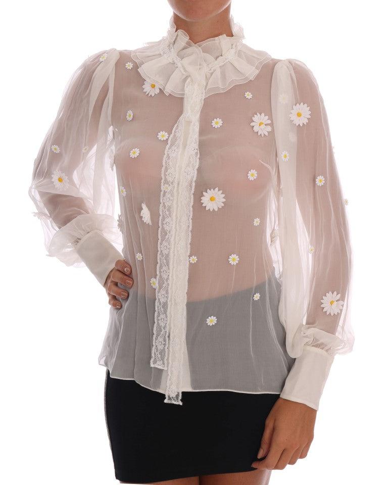 Dolce & Gabbana Elegant White Silk Daisy Blouse - Arichezz.store