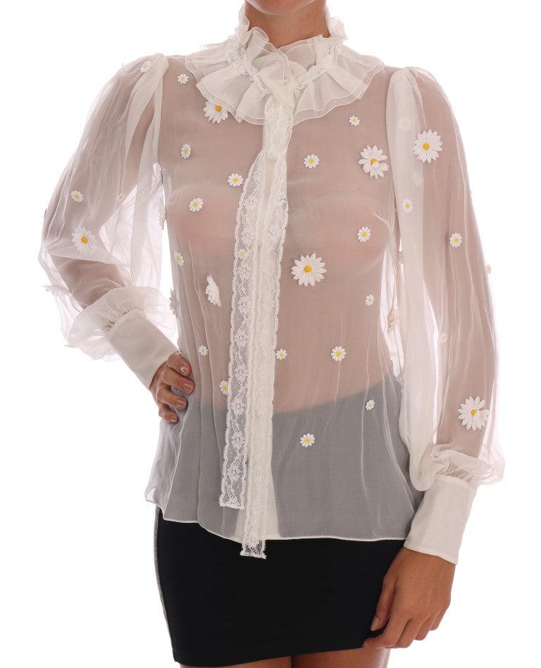 Dolce & Gabbana Elegant White Silk Daisy Blouse - Arichezz.store