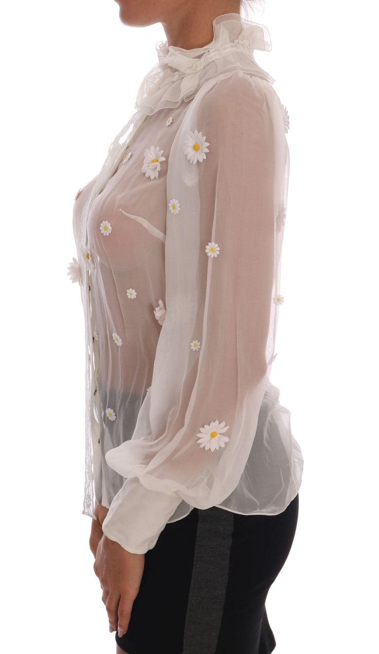 Dolce & Gabbana Elegant White Silk Daisy Blouse - Arichezz.store