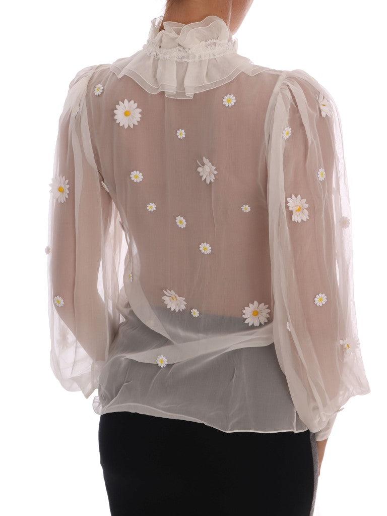 Dolce & Gabbana Elegant White Silk Daisy Blouse - Arichezz.store