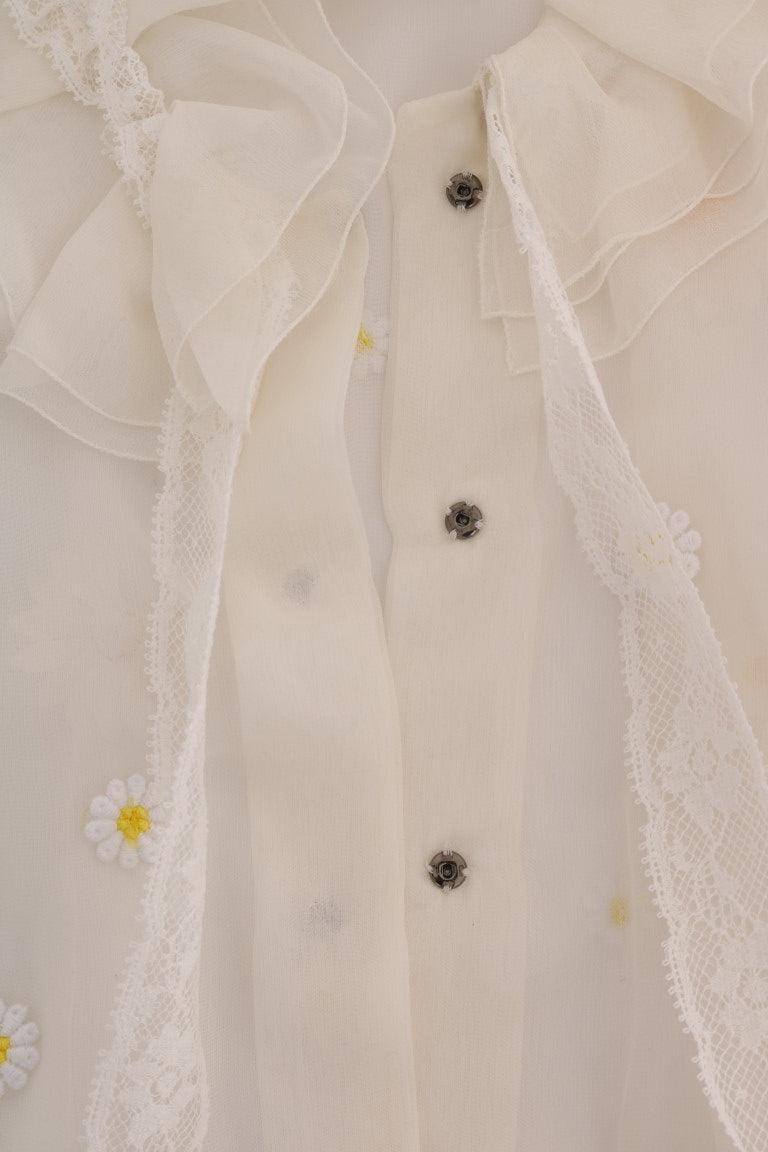 Dolce & Gabbana Elegant White Silk Daisy Blouse - Arichezz.store