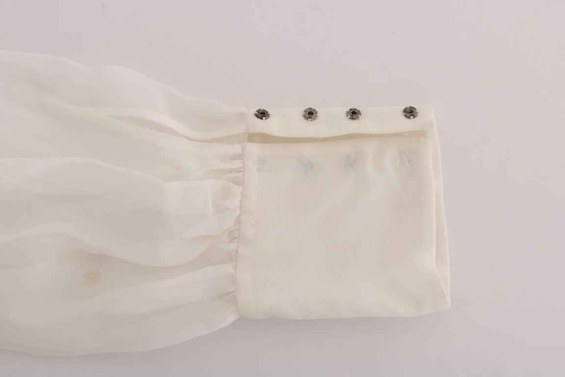 Dolce & Gabbana Elegant White Silk Daisy Blouse - Arichezz.store