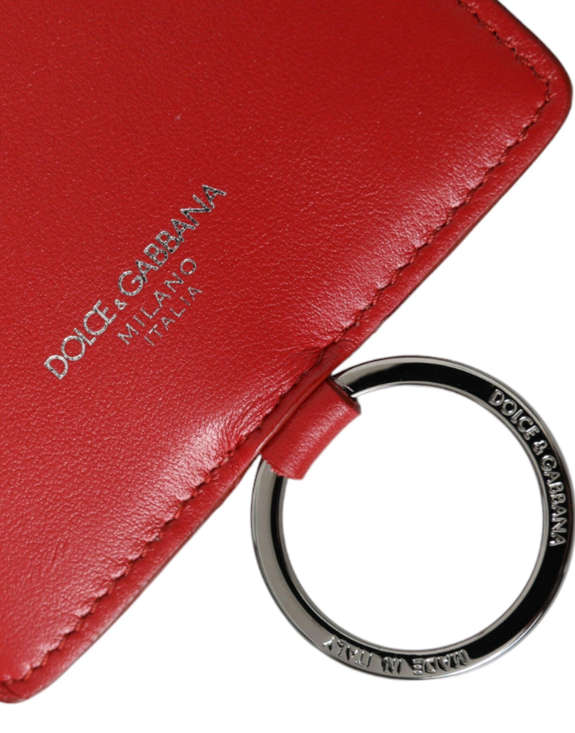 Dolce & Gabbana Red Calfskin Leather Lanyard Logo Card Holder Wallet - Arichezz.store