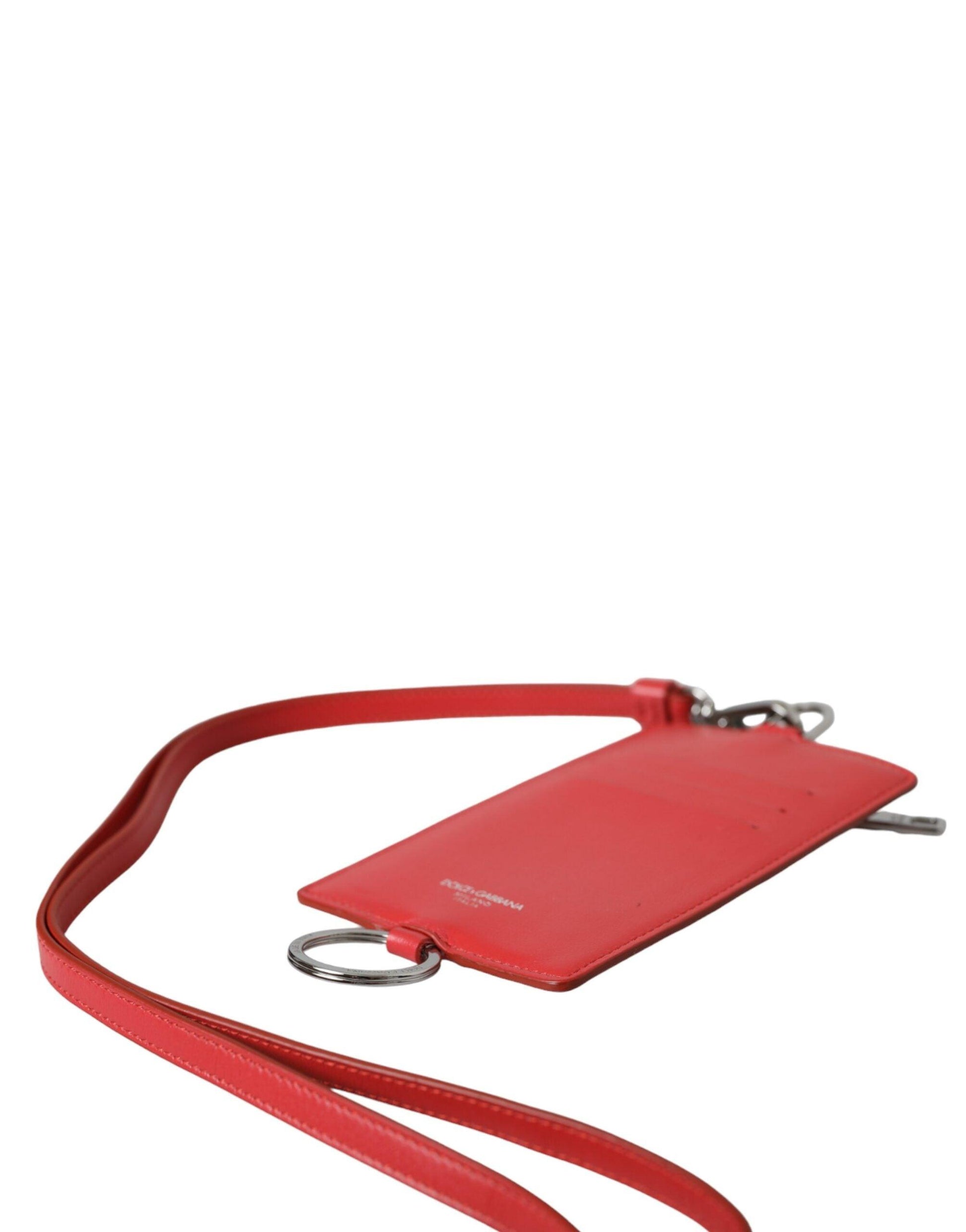 Dolce & Gabbana Red Calfskin Leather Lanyard Logo Card Holder Wallet - Arichezz.store