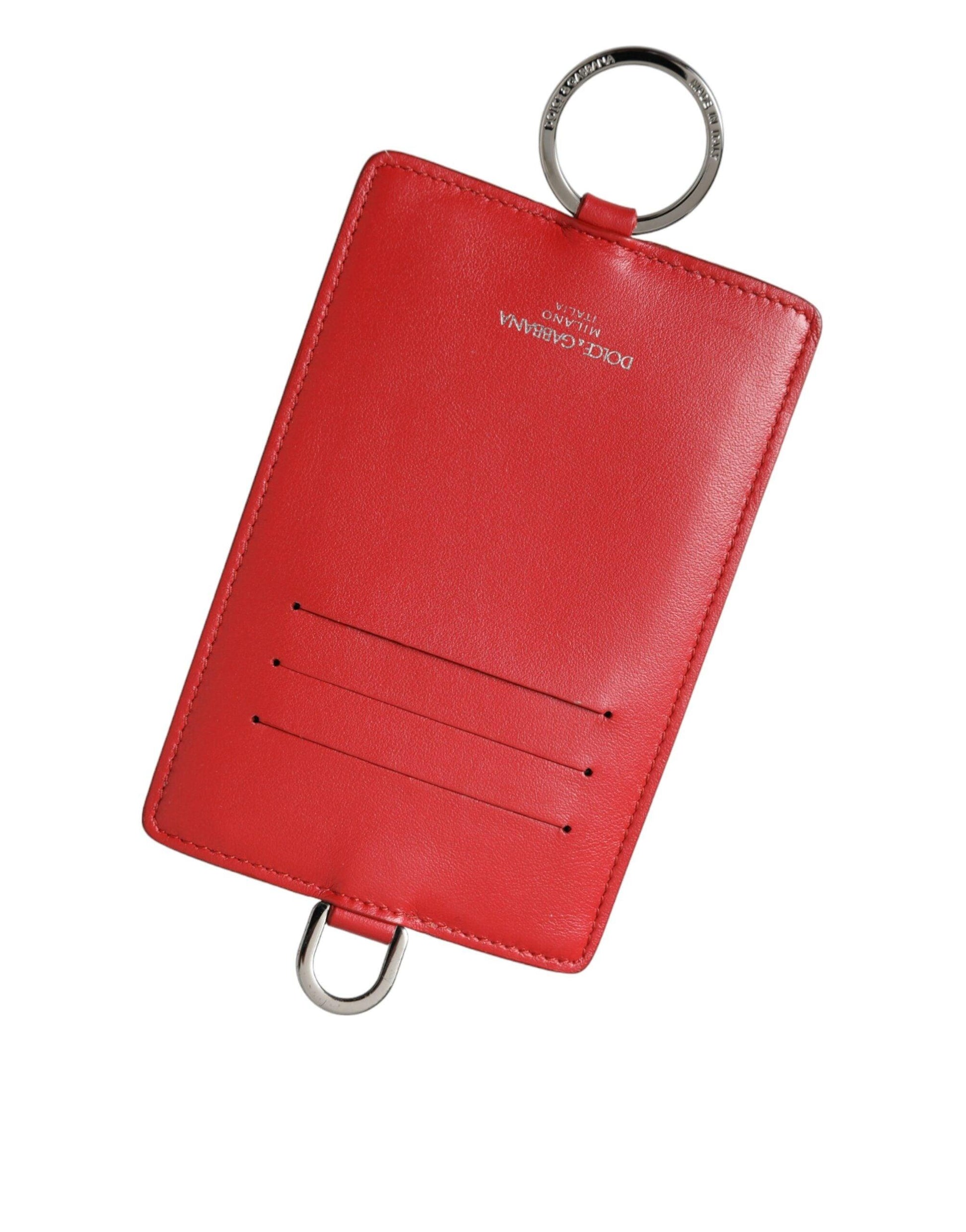 Dolce & Gabbana Red Calfskin Leather Lanyard Logo Card Holder Wallet - Arichezz.store