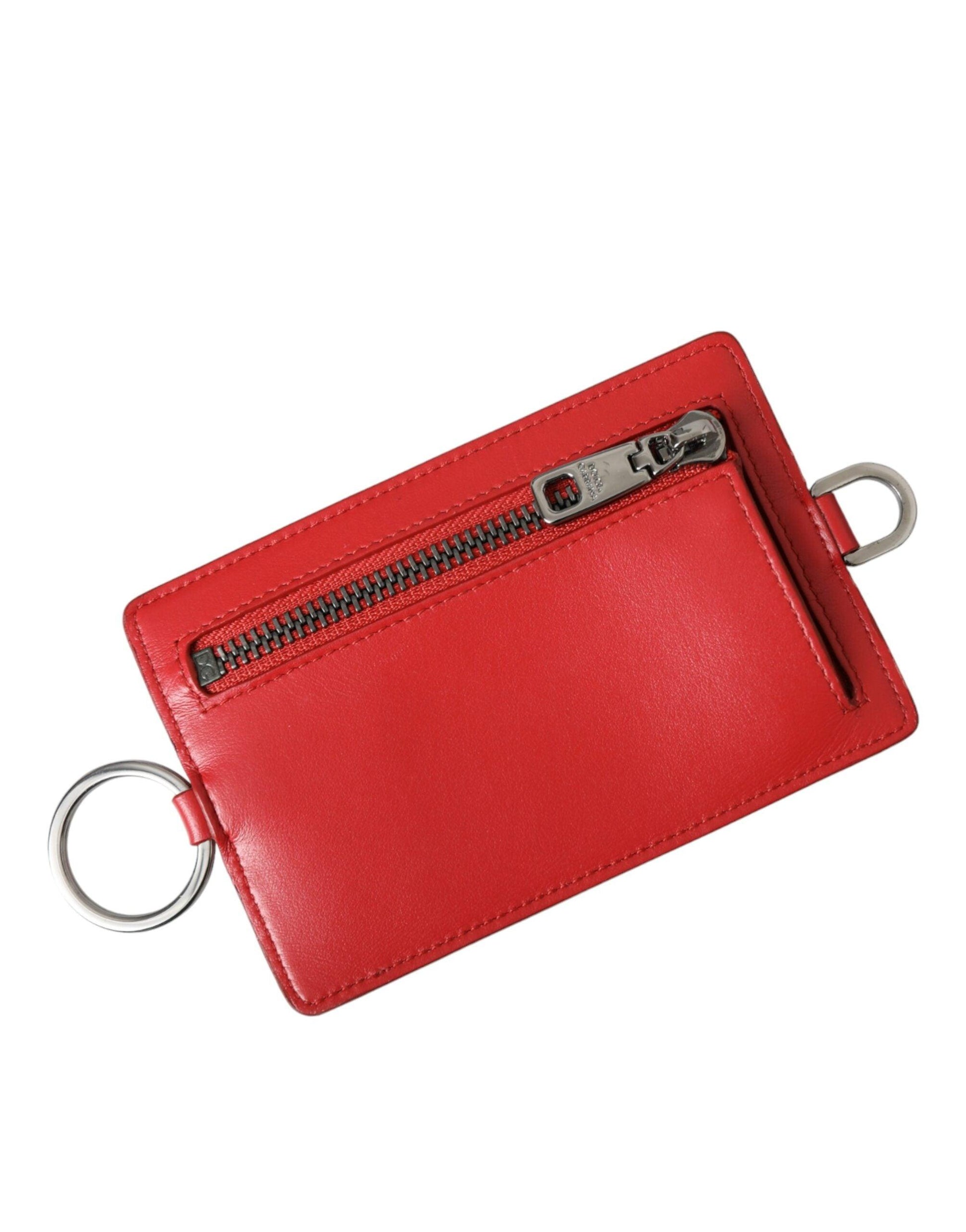 Dolce & Gabbana Red Calfskin Leather Lanyard Logo Card Holder Wallet - Arichezz.store