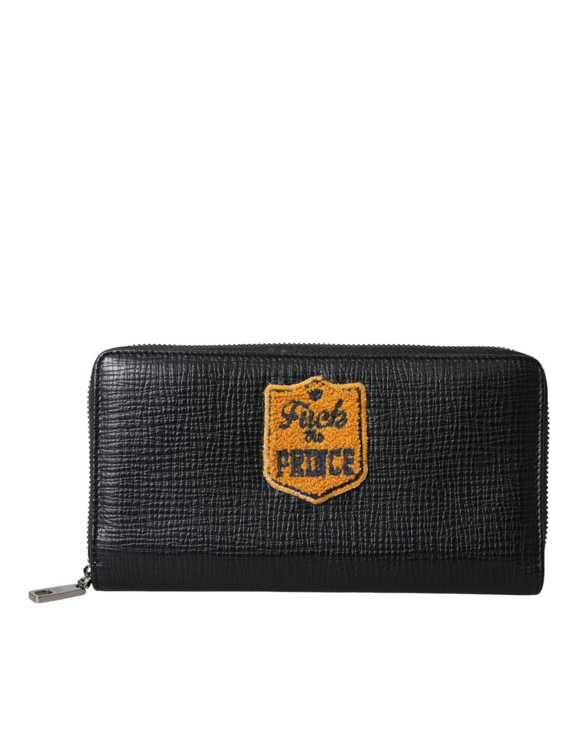 Dolce & Gabbana Black Leather Logo Patch Zip Around Continental Wallet - Arichezz.store