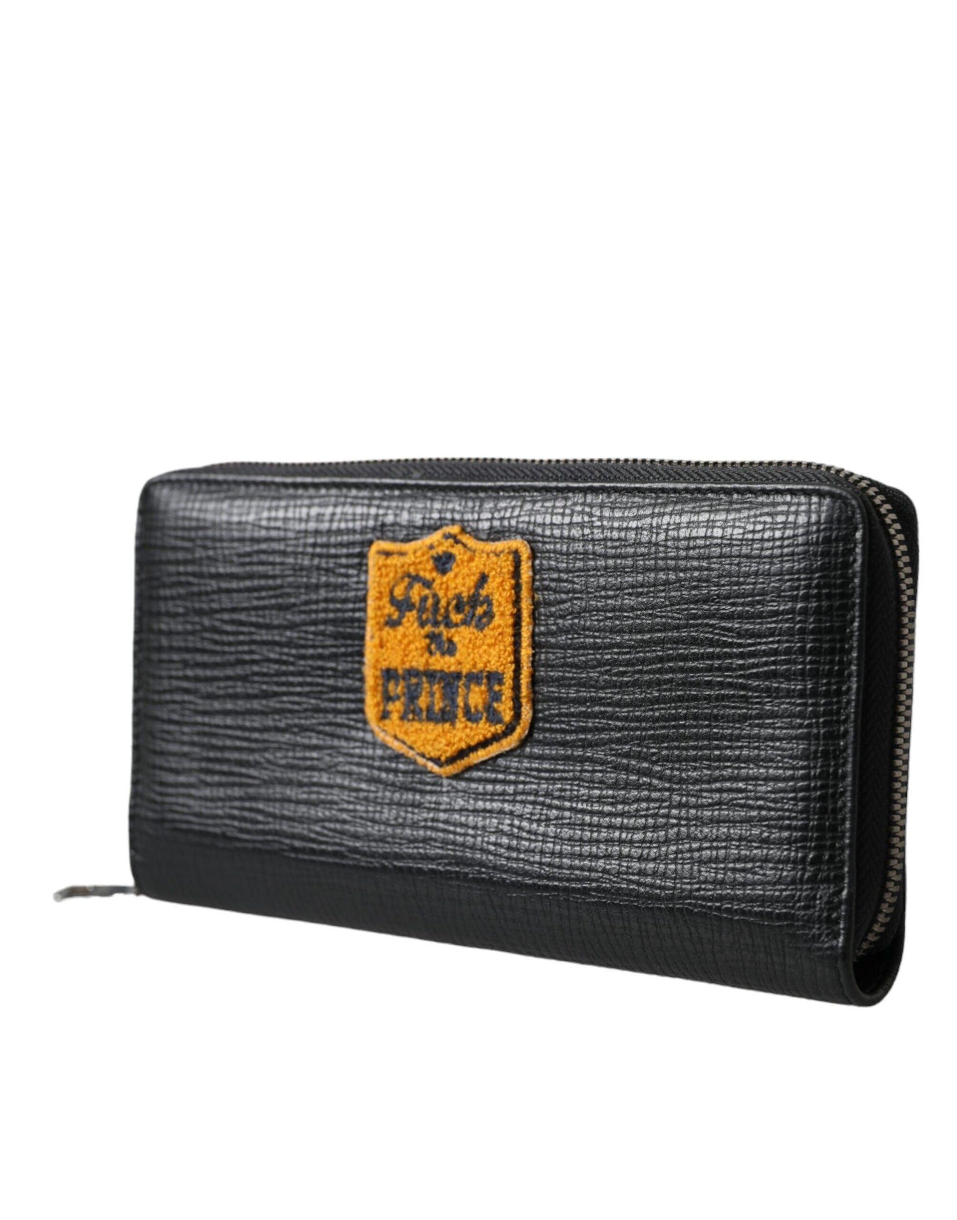 Dolce & Gabbana Black Leather Logo Patch Zip Around Continental Wallet - Arichezz.store