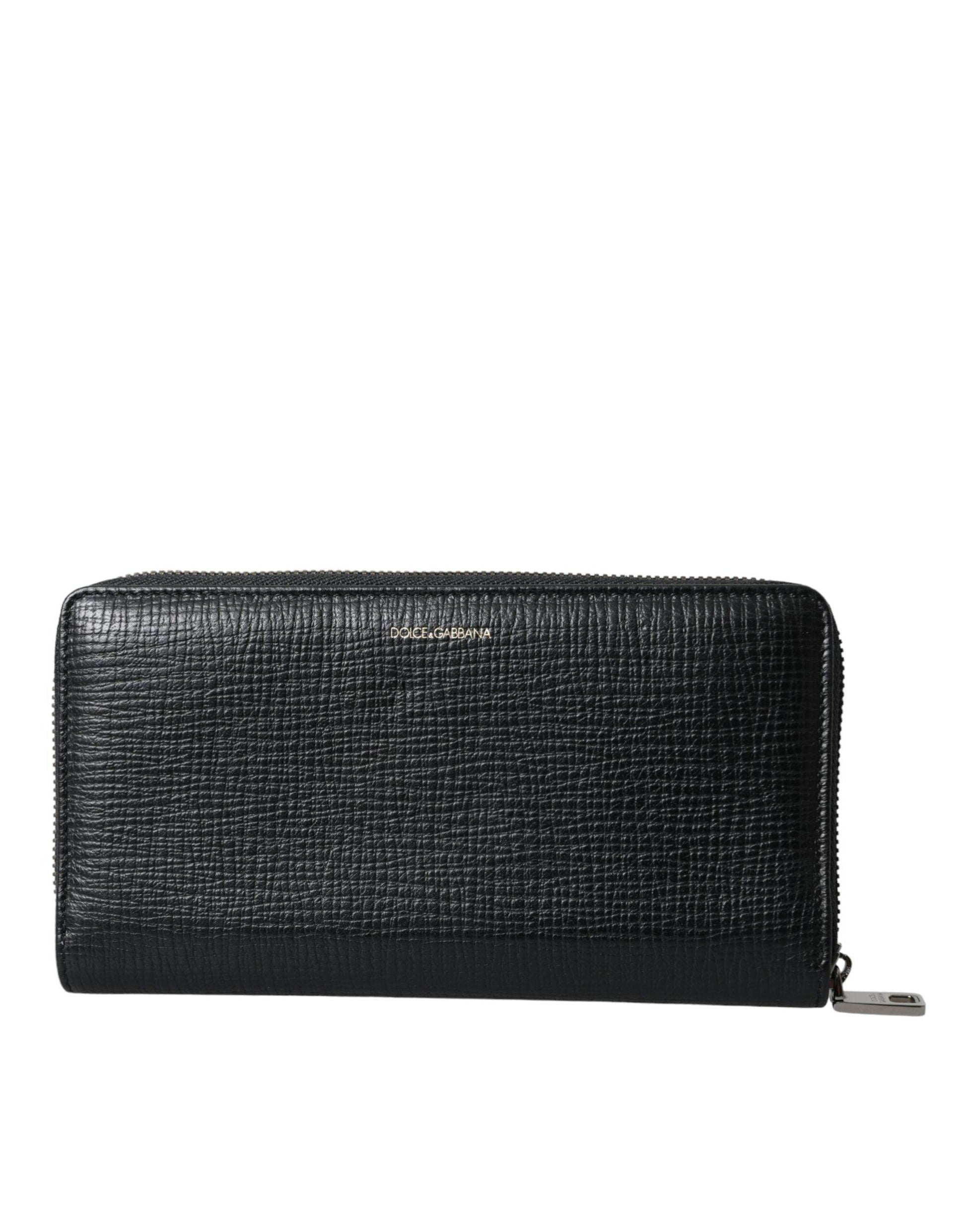 Dolce & Gabbana Black Leather Logo Patch Zip Around Continental Wallet - Arichezz.store