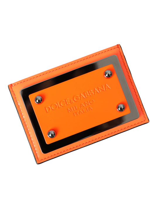 Dolce & Gabbana Orange Black Leather Logo Plaque Card Holder Wallet - Arichezz.store