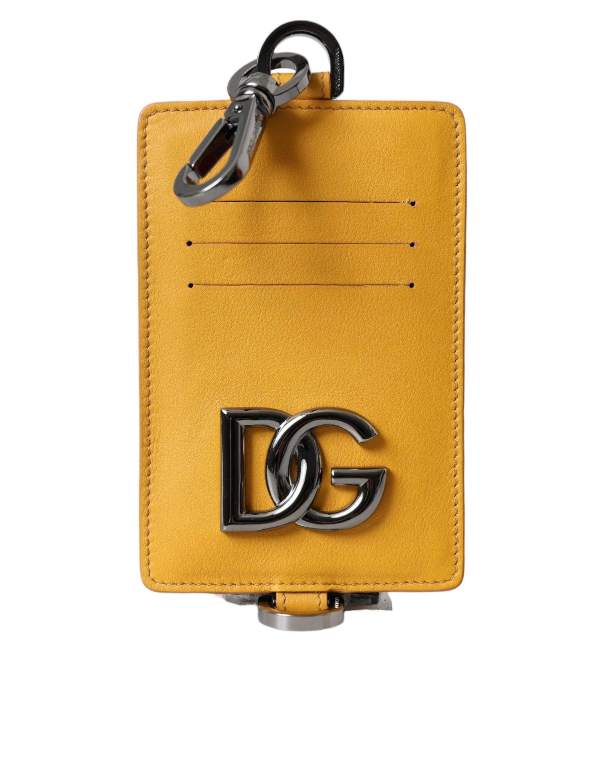 Dolce & Gabbana Orange Calf Leather Credit Card Holder Clip On Wallet - Arichezz.store