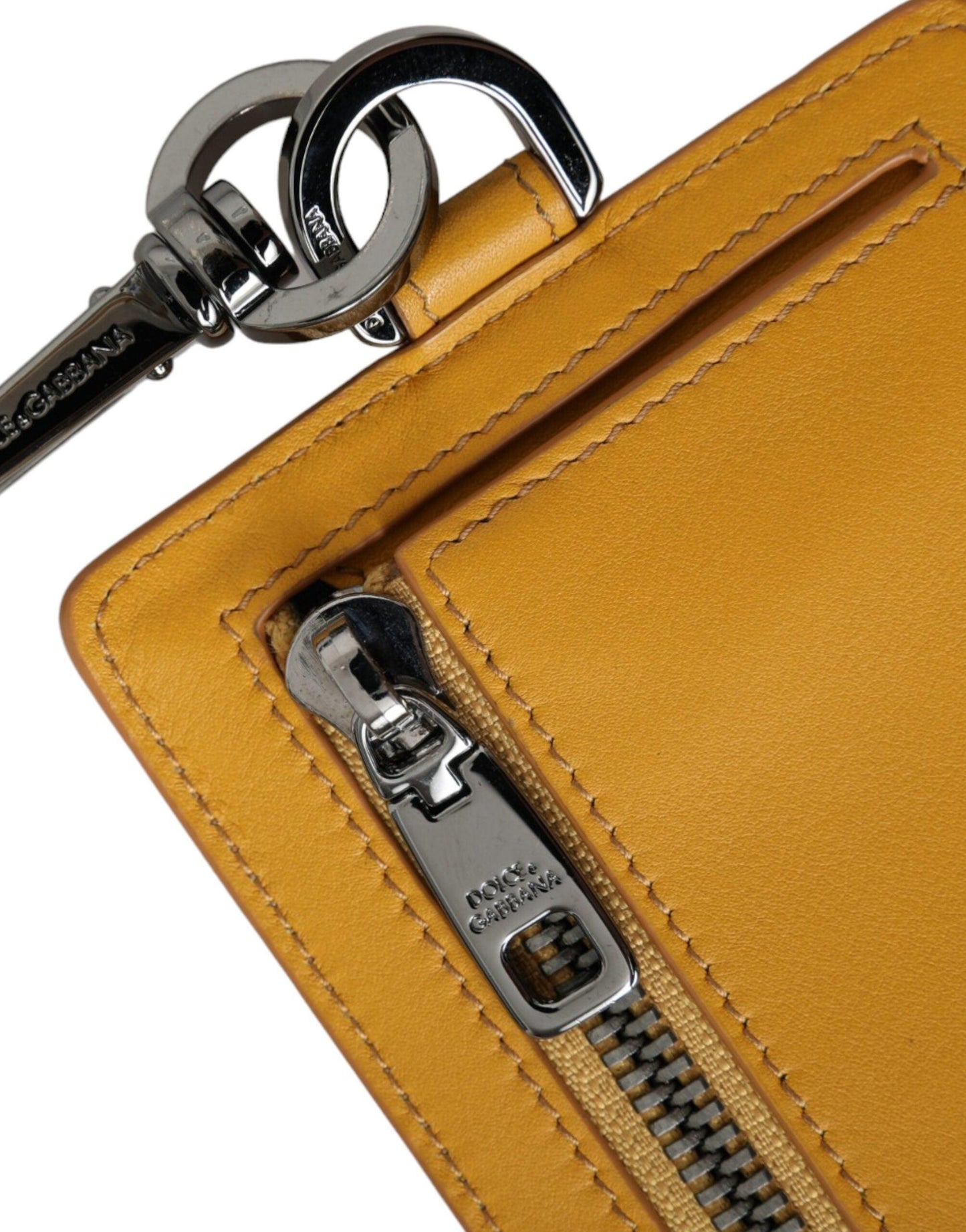 Dolce & Gabbana Orange Calf Leather Credit Card Holder Clip On Wallet - Arichezz.store