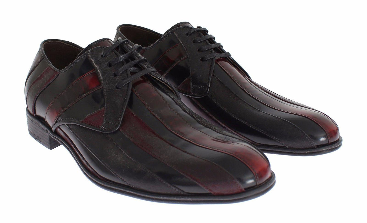 Dolce & Gabbana Elegant Black Bordeaux Striped Leather Dress Shoes - Arichezz.store