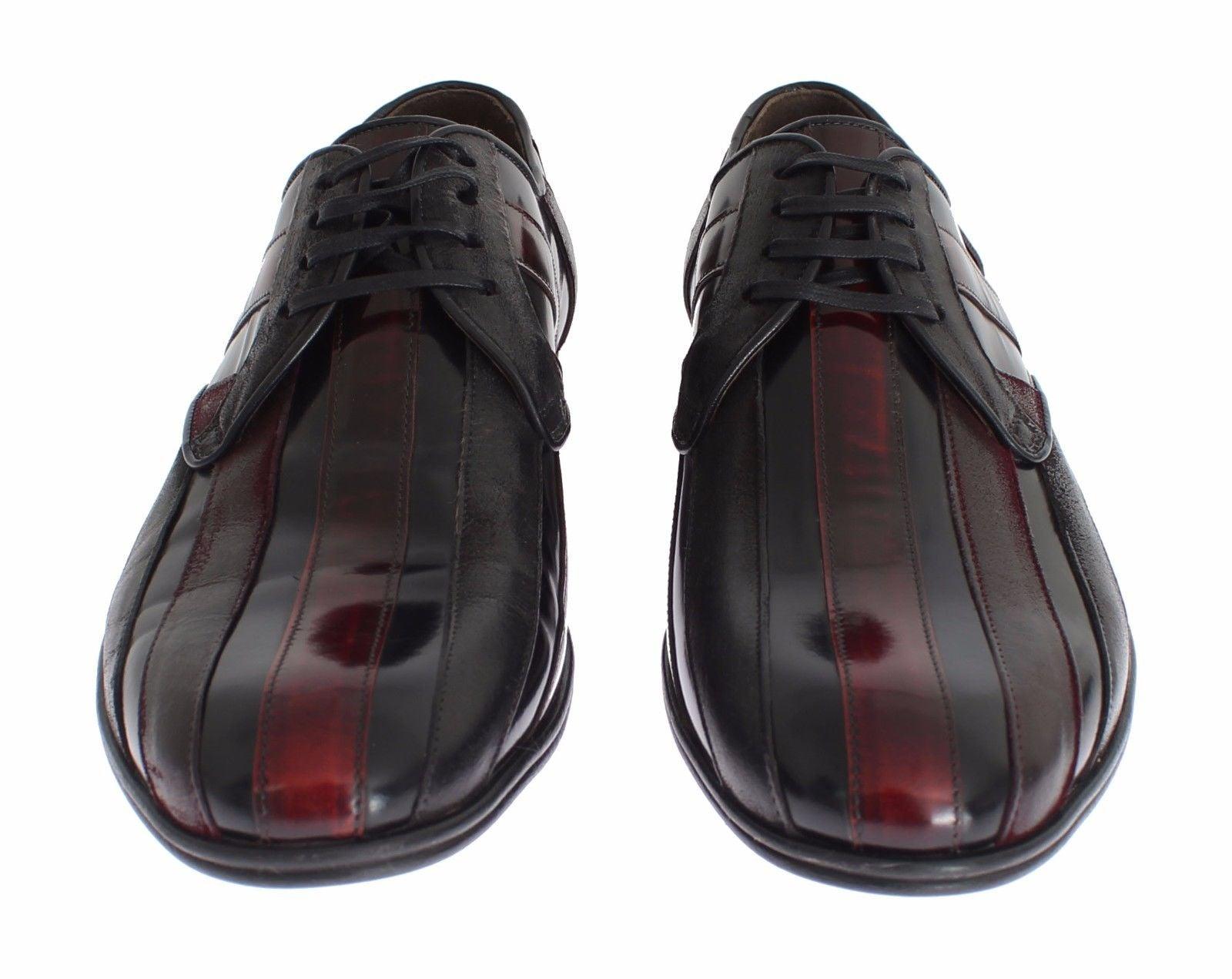 Dolce & Gabbana Elegant Black Bordeaux Striped Leather Dress Shoes - Arichezz.store