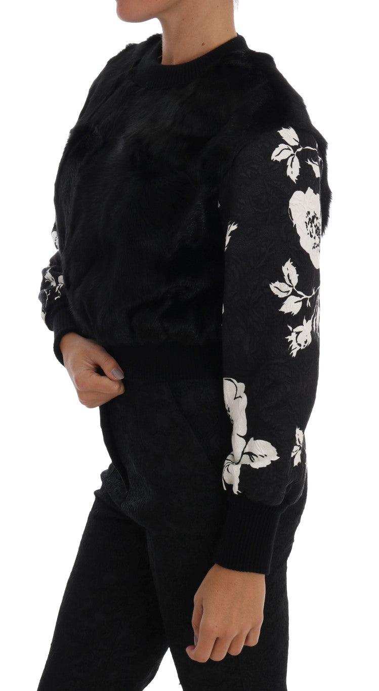 Dolce & Gabbana Floral Brocade Black Fur Sweater - Arichezz.store