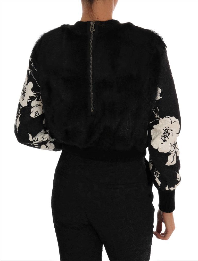 Dolce & Gabbana Floral Brocade Black Fur Sweater - Arichezz.store