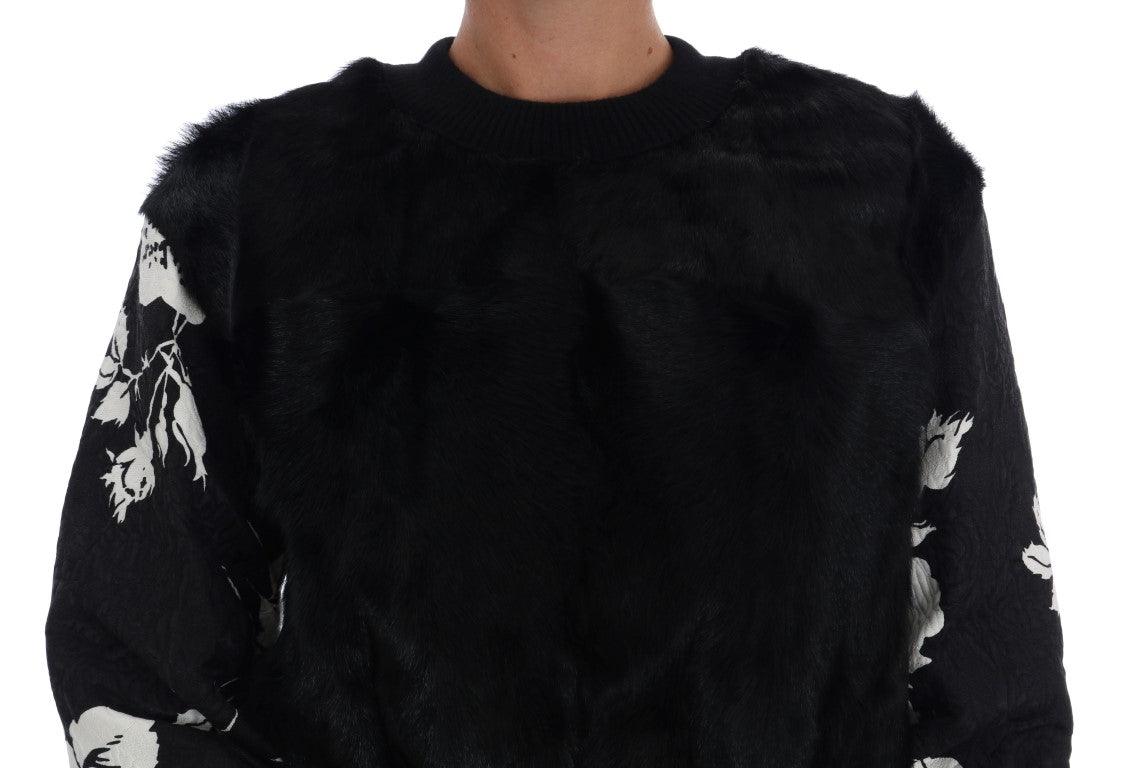 Dolce & Gabbana Floral Brocade Black Fur Sweater - Arichezz.store