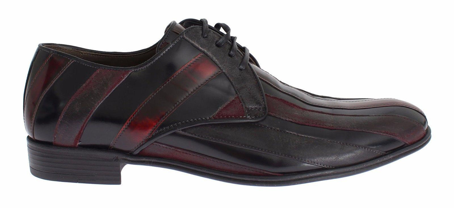 Dolce & Gabbana Elegant Black Bordeaux Striped Leather Dress Shoes - Arichezz.store