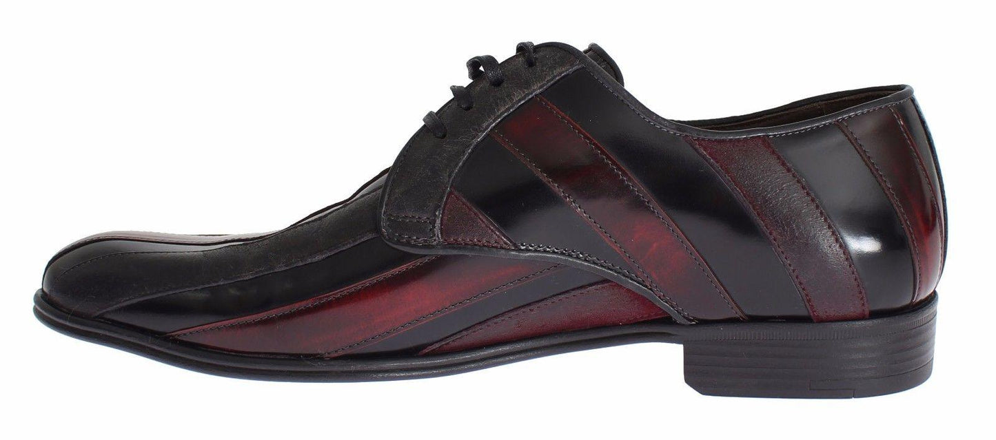 Dolce & Gabbana Elegant Black Bordeaux Striped Leather Dress Shoes - Arichezz.store