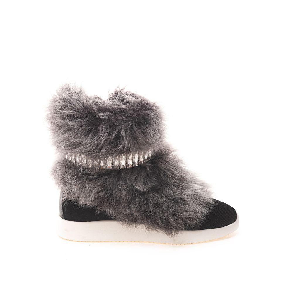 Giuseppe Zanotti Black Neoprene Sneaker with Faux Fur & Crystals - Arichezz.store