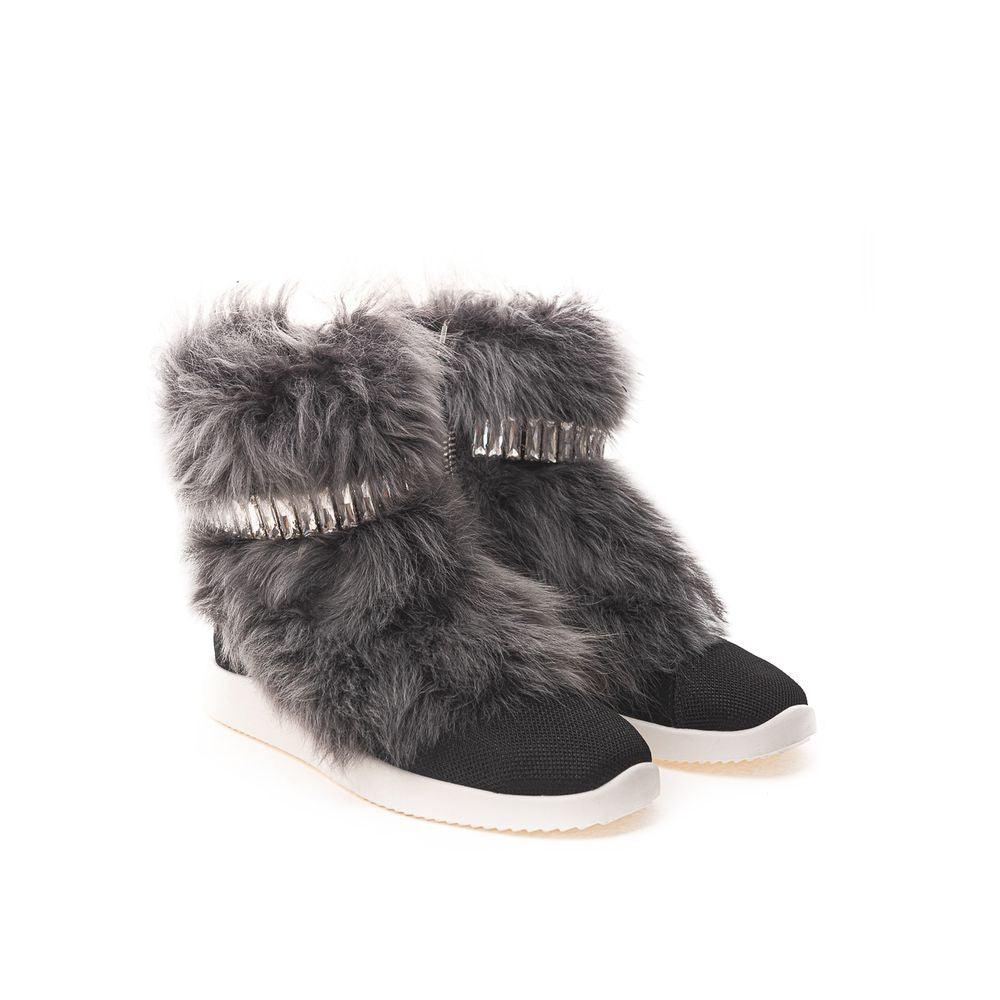 Giuseppe Zanotti Black Neoprene Sneaker with Faux Fur & Crystals - Arichezz.store