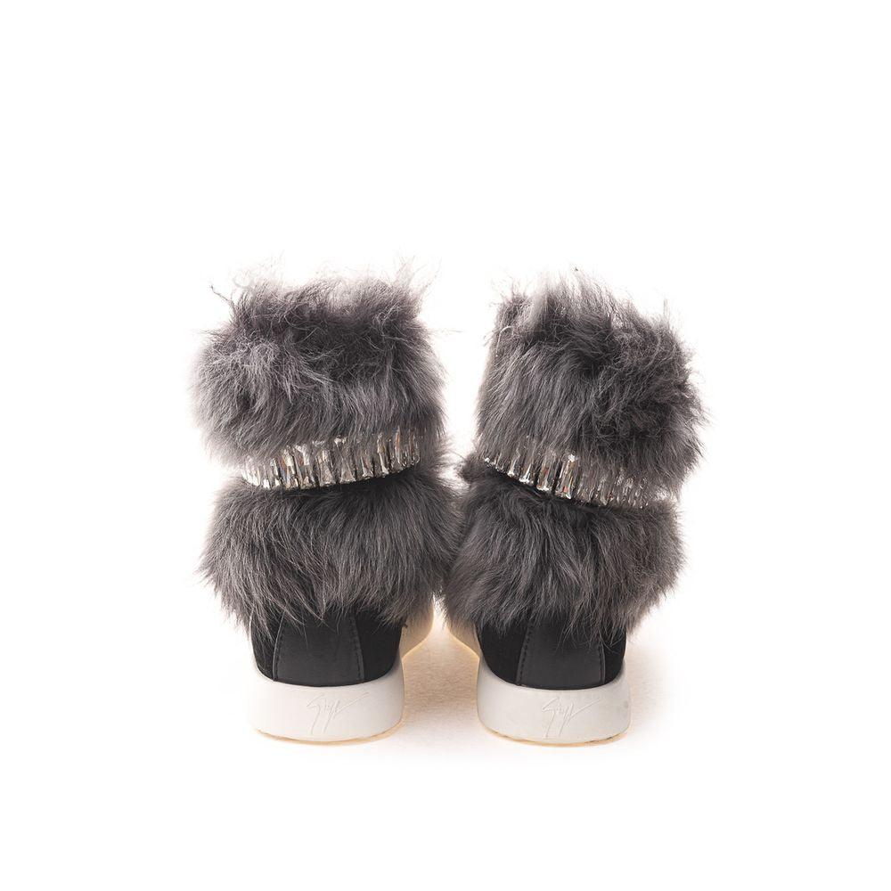 Giuseppe Zanotti Black Neoprene Sneaker with Faux Fur & Crystals - Arichezz.store