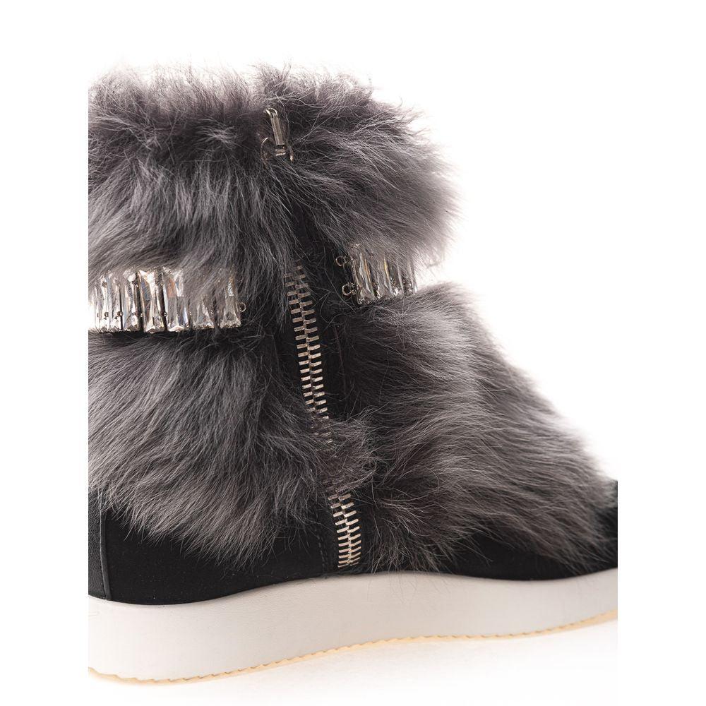 Giuseppe Zanotti Black Neoprene Sneaker with Faux Fur & Crystals - Arichezz.store