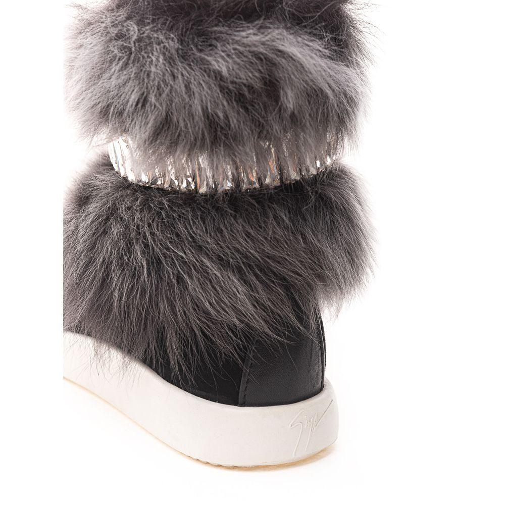 Giuseppe Zanotti Black Neoprene Sneaker with Faux Fur & Crystals - Arichezz.store