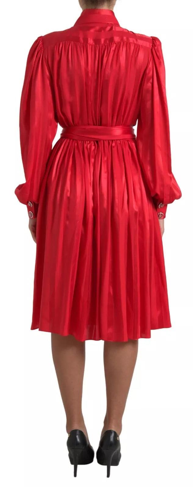 Dolce & Gabbana Elegant Red Silk Midi Dress with Button Detail - Arichezz.store