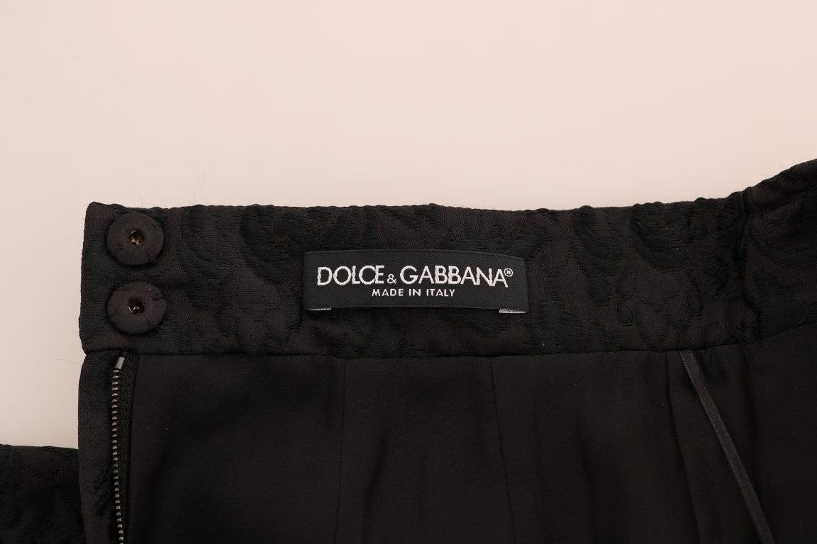 Dolce & Gabbana Elegant Black Floral Jacquard A-Line Skirt - Arichezz.store