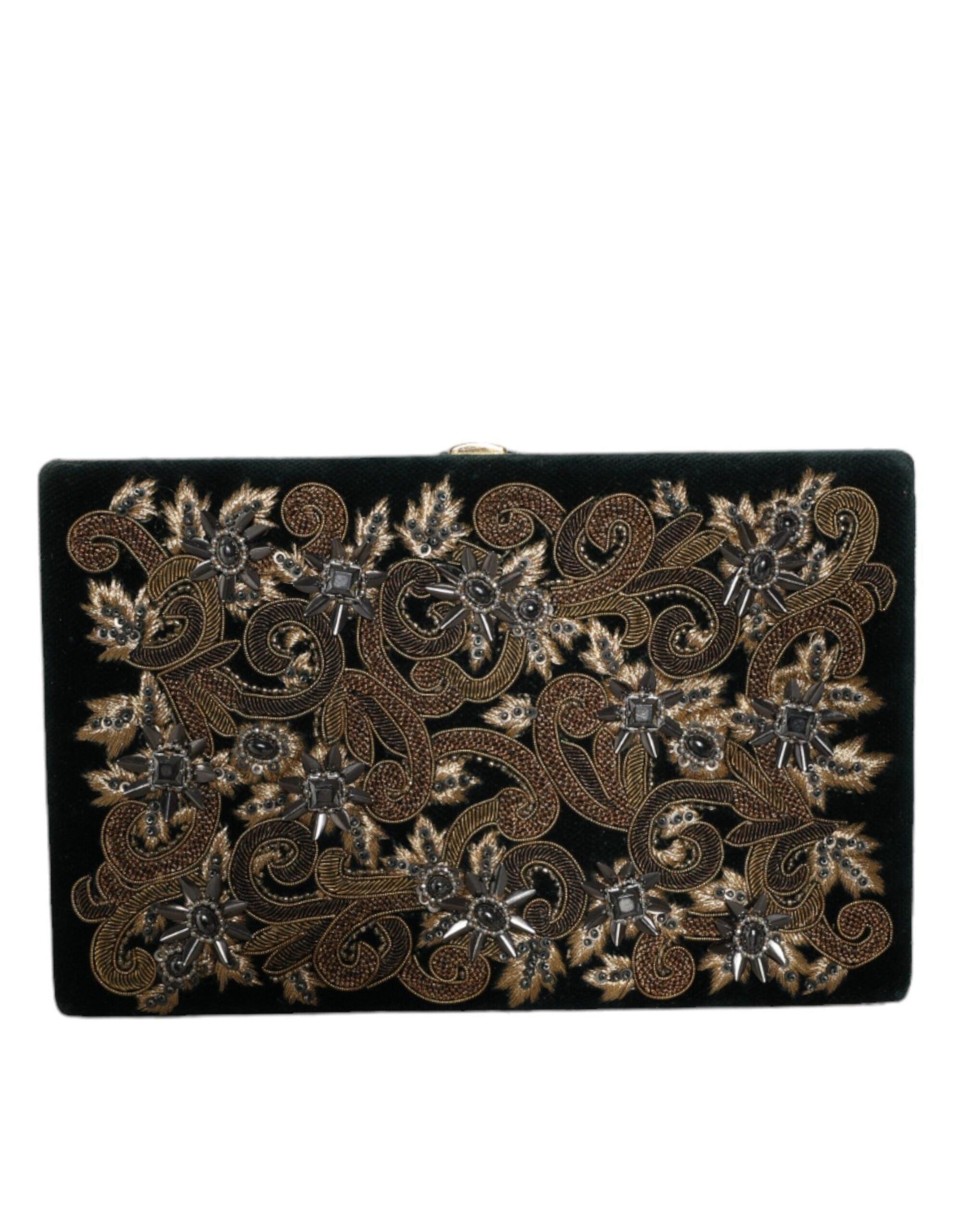 Dolce & Gabbana Black Velvet Gold Frame Clutch Evening Party Purse Bag - Arichezz.store