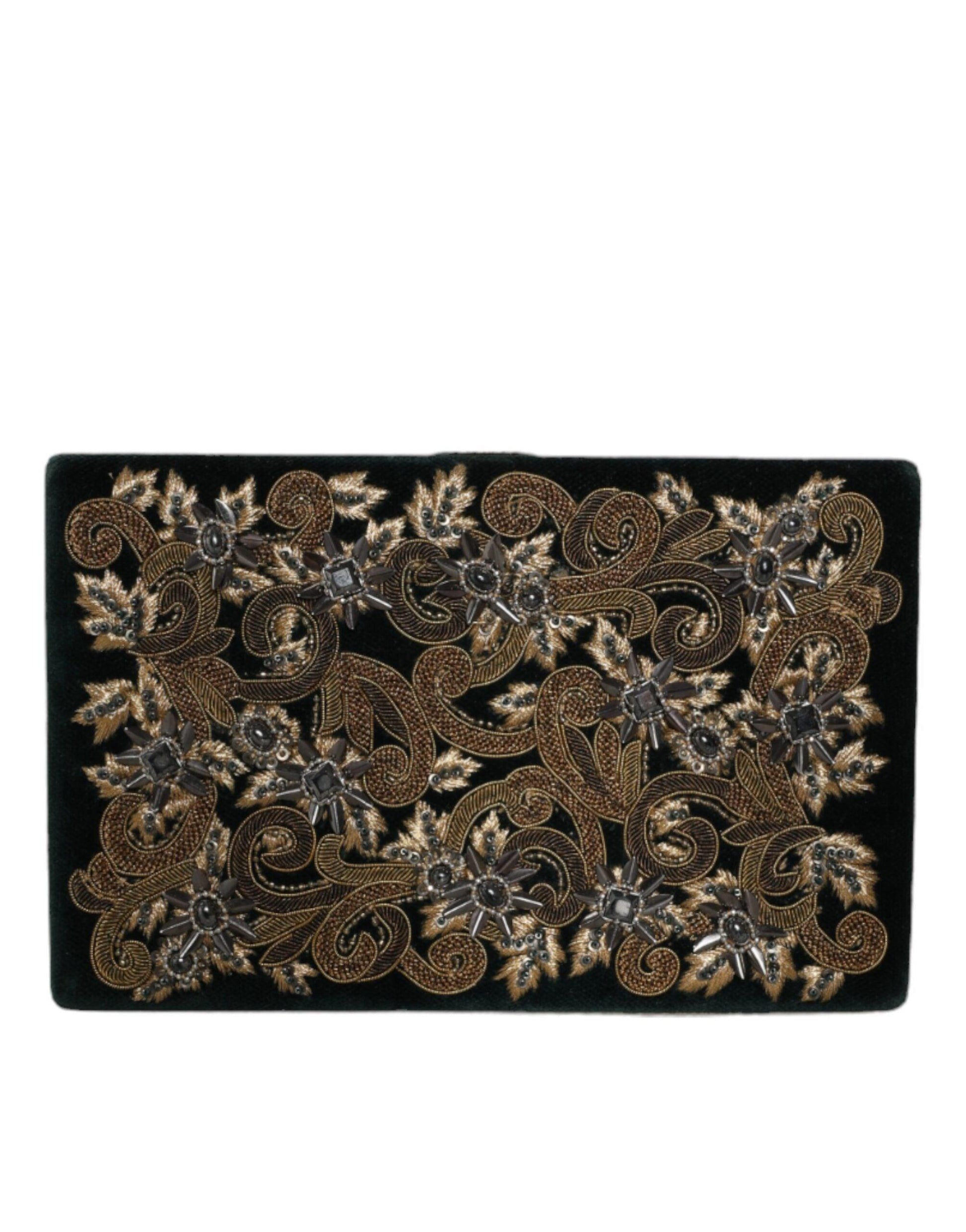 Dolce & Gabbana Black Velvet Gold Frame Clutch Evening Party Purse Bag - Arichezz.store