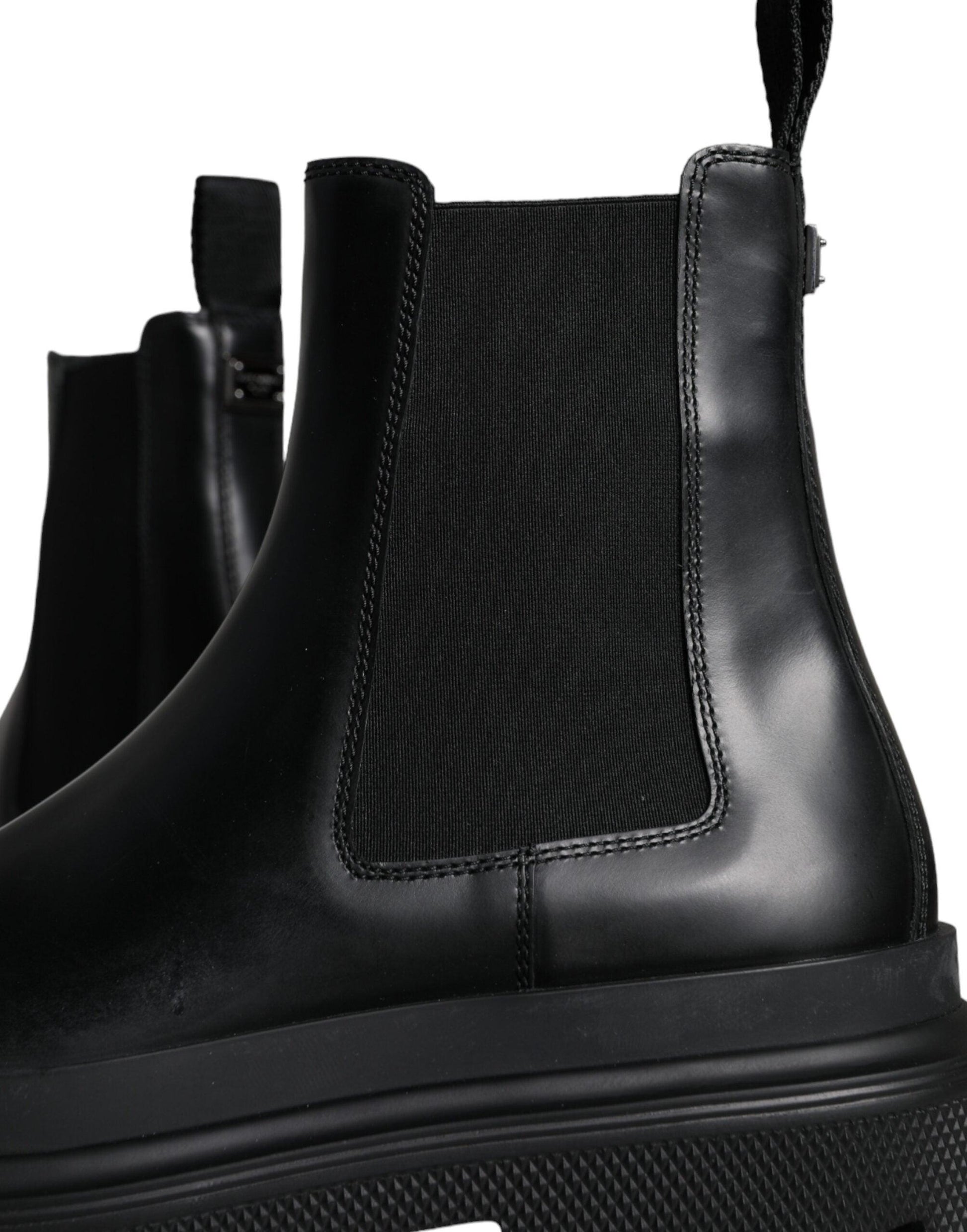 Dolce & Gabbana Black Leather Slip On Stretch Trekking Boots Shoes - Arichezz.store