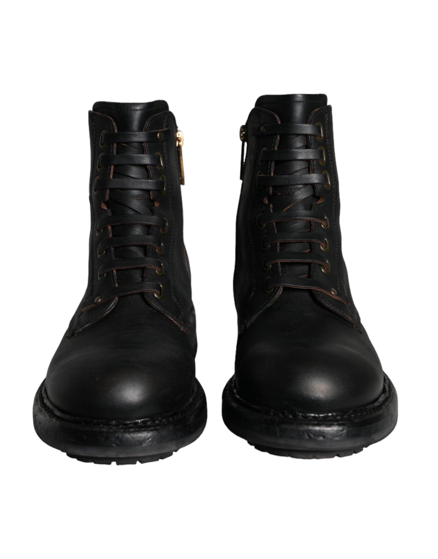 Dolce & Gabbana Black Lace Up Mid Calf Boots Men Shoes - Arichezz.store