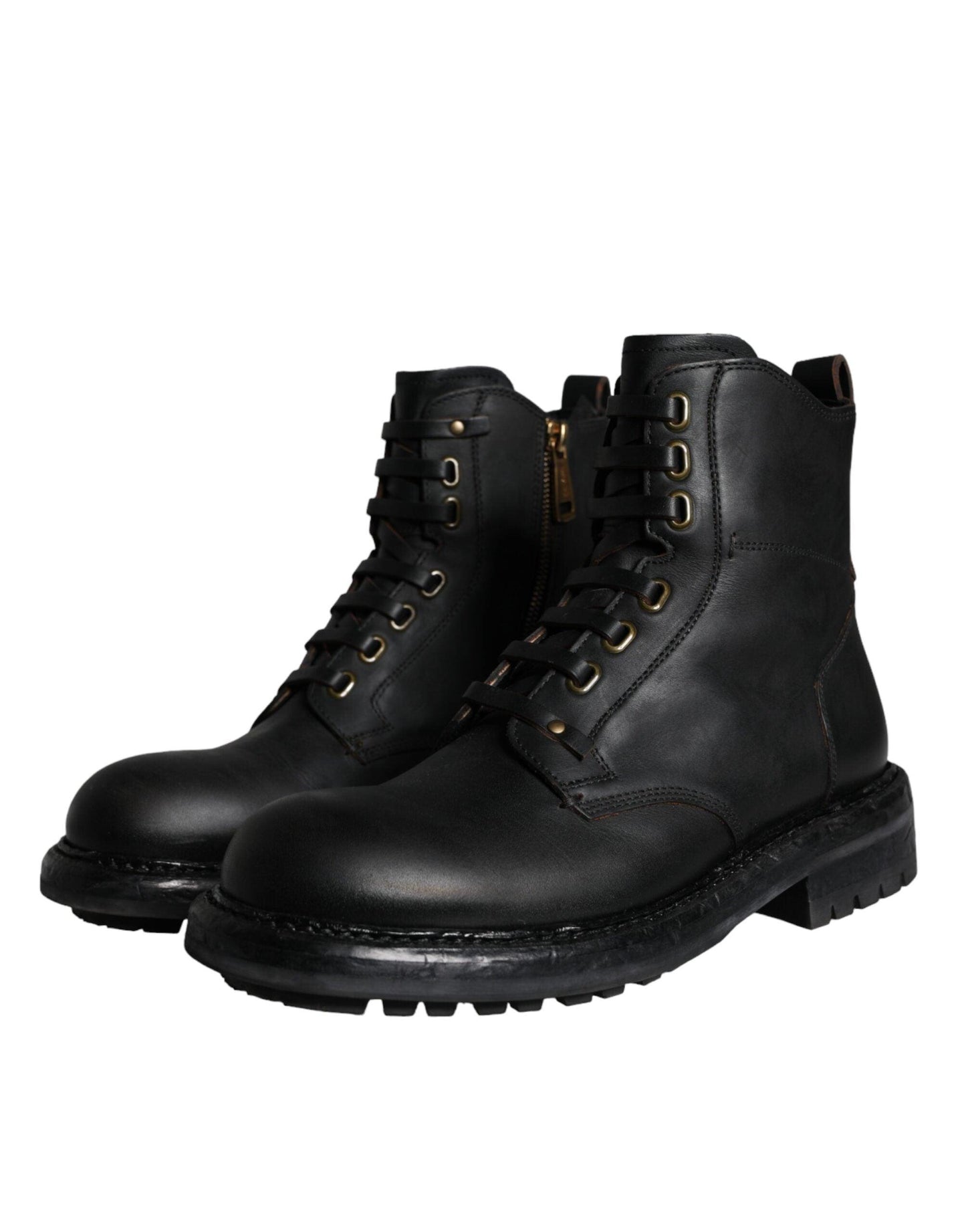 Dolce & Gabbana Black Lace Up Mid Calf Boots Men Shoes - Arichezz.store