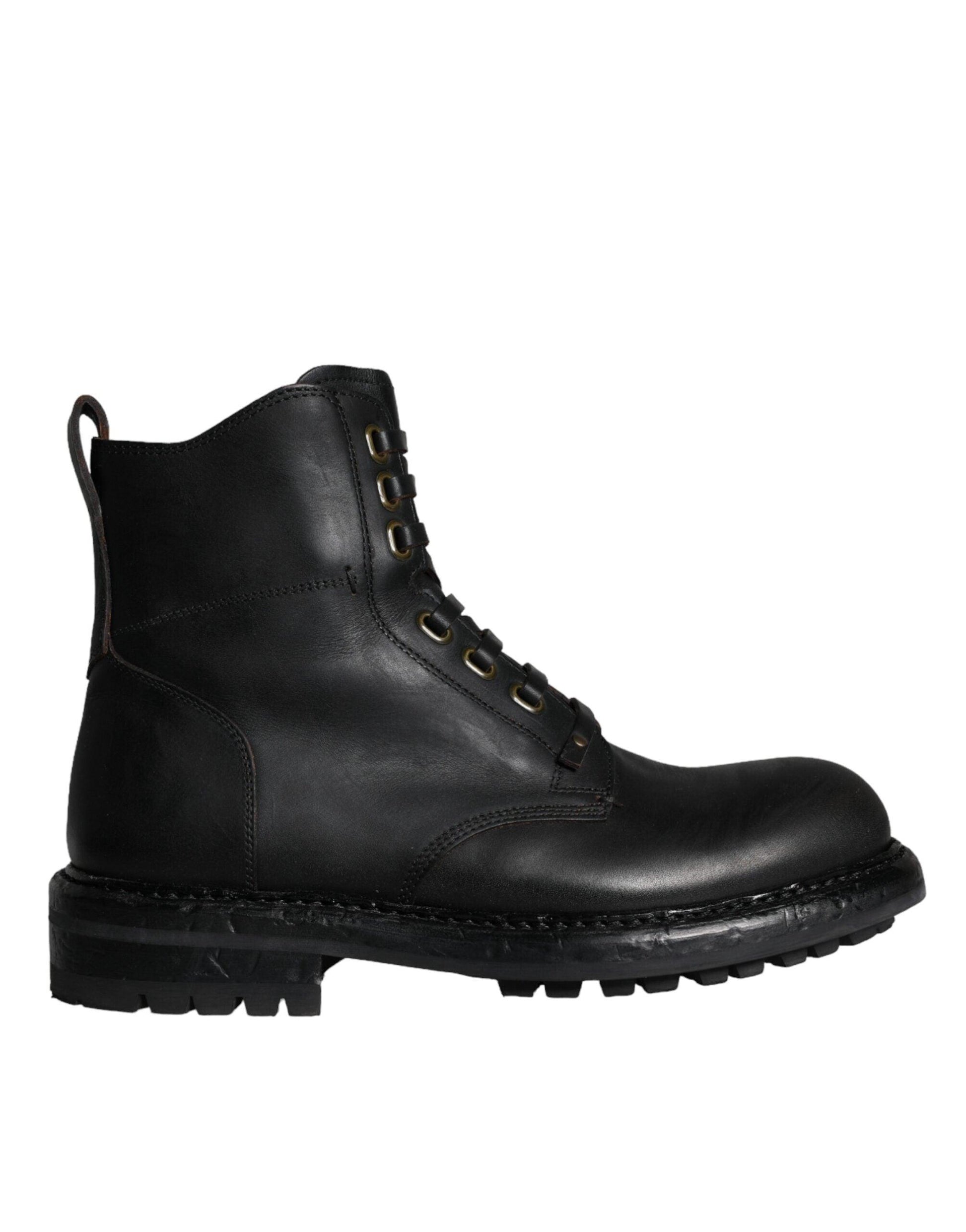 Dolce & Gabbana Black Lace Up Mid Calf Boots Men Shoes - Arichezz.store