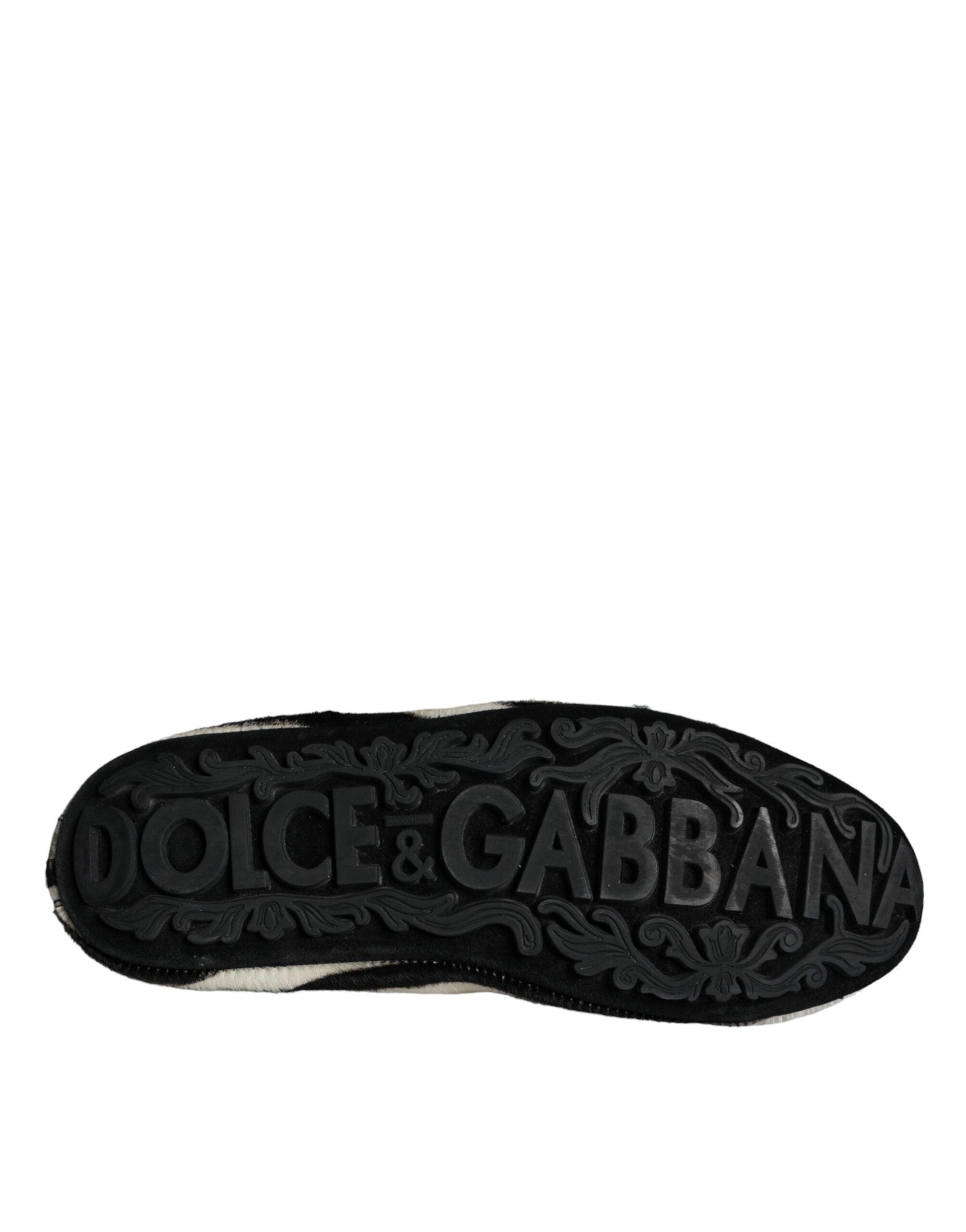 Dolce & Gabbana Black White Calf Fur Slip On Loafers Men Shoes - Arichezz.store