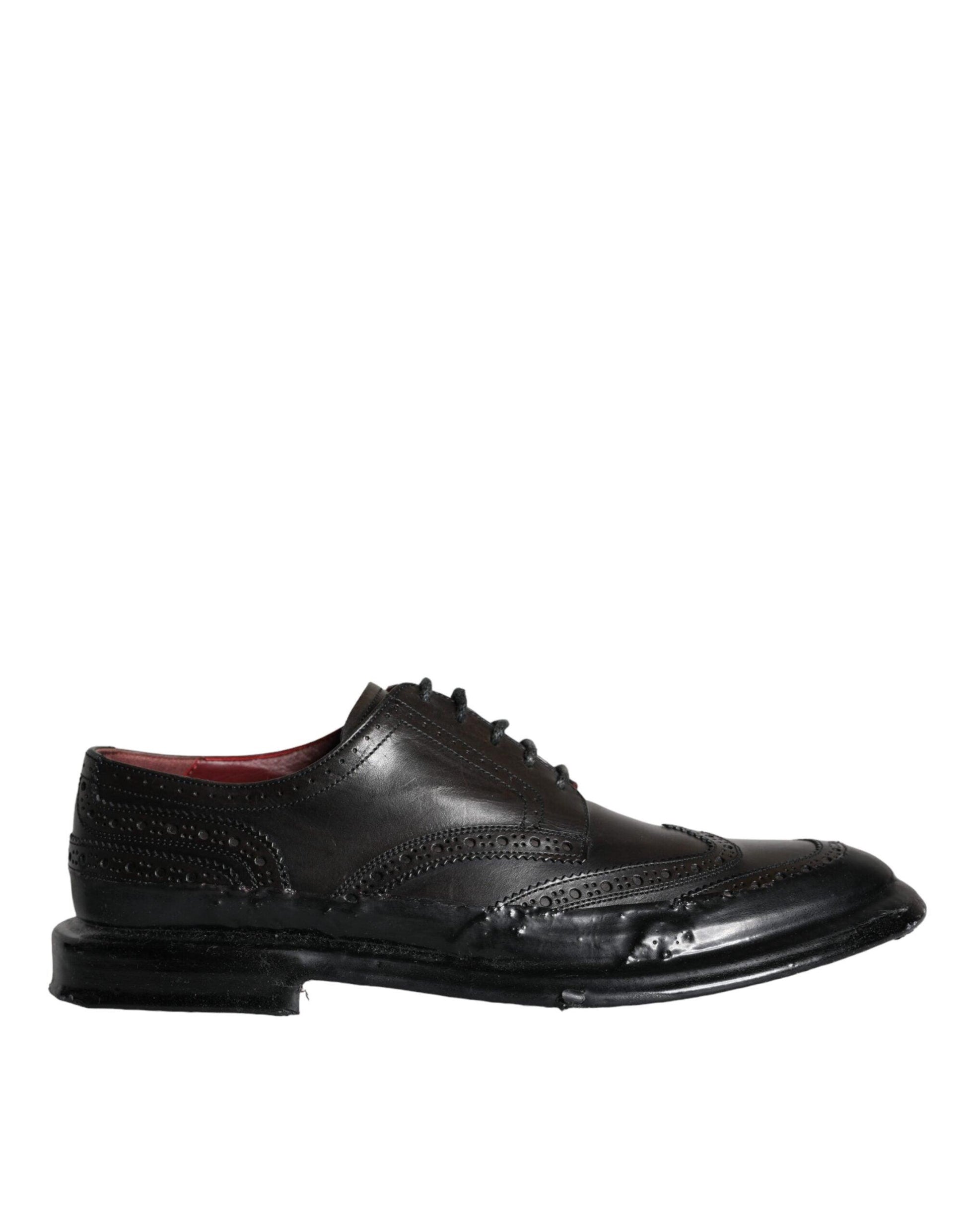 Dolce & Gabbana Black Leather Oxford Wingtip Formal Men Shoes - Arichezz.store