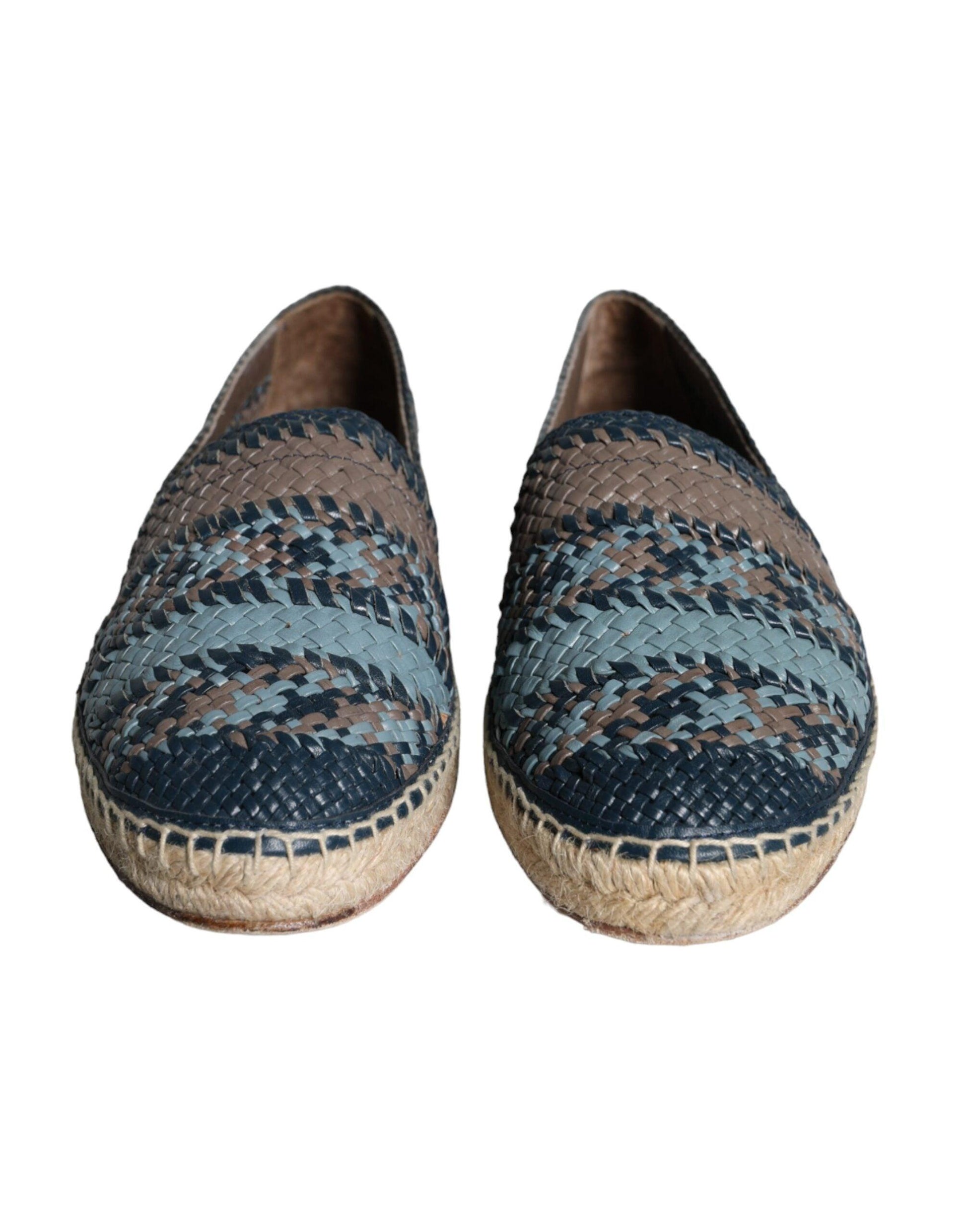 Dolce & Gabbana Blue Gray Woven Leather Buffalo Espadrille Shoes - Arichezz.store