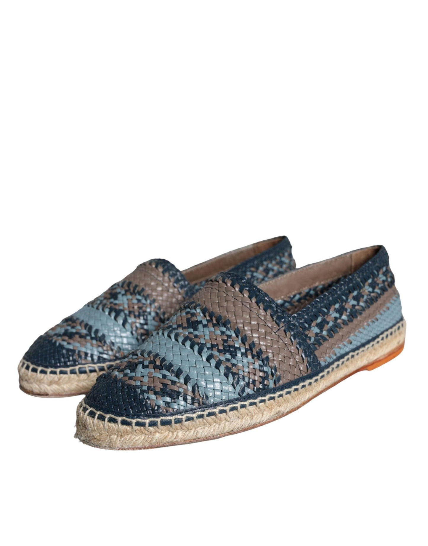 Dolce & Gabbana Blue Gray Woven Leather Buffalo Espadrille Shoes - Arichezz.store