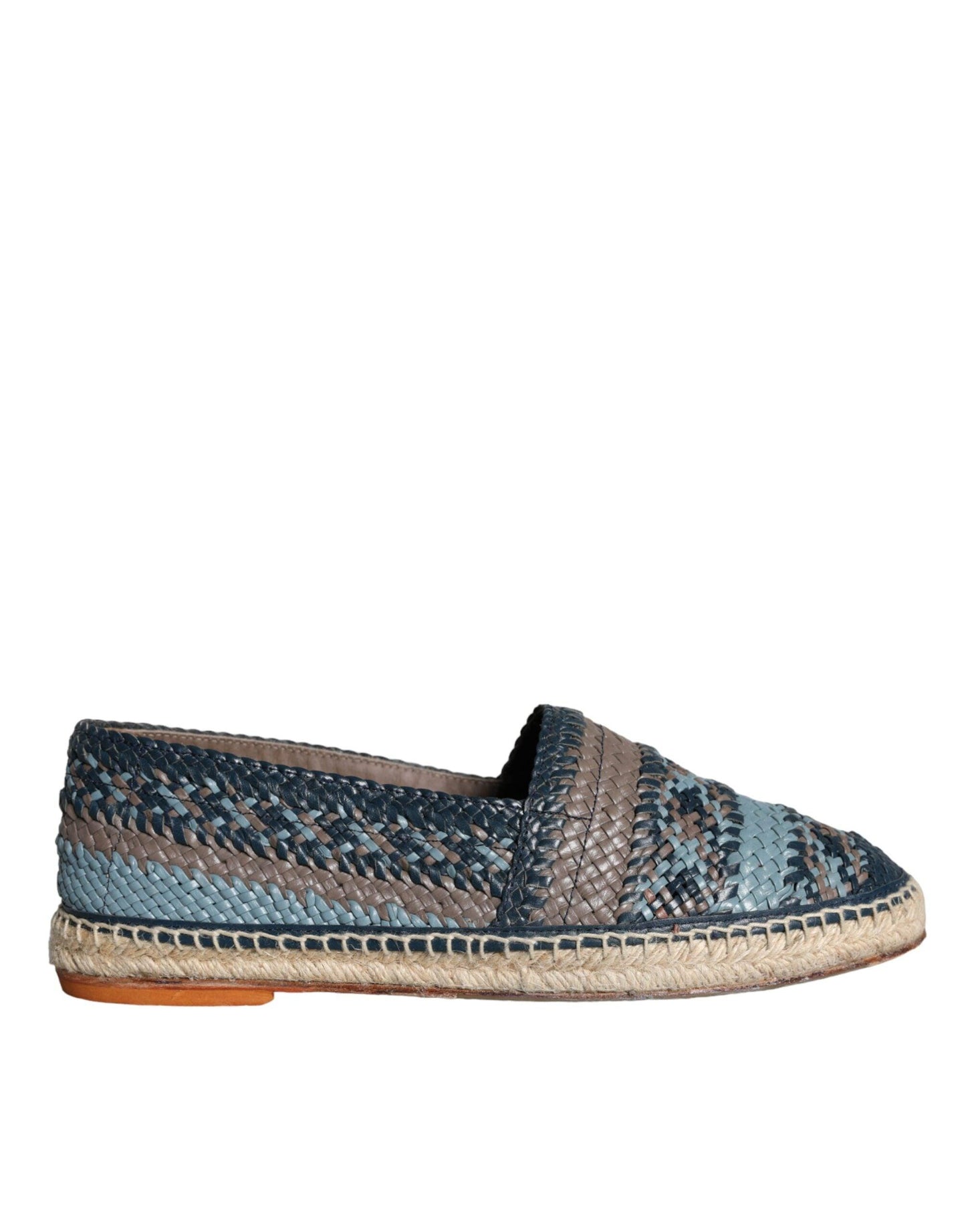 Dolce & Gabbana Blue Gray Woven Leather Buffalo Espadrille Shoes - Arichezz.store