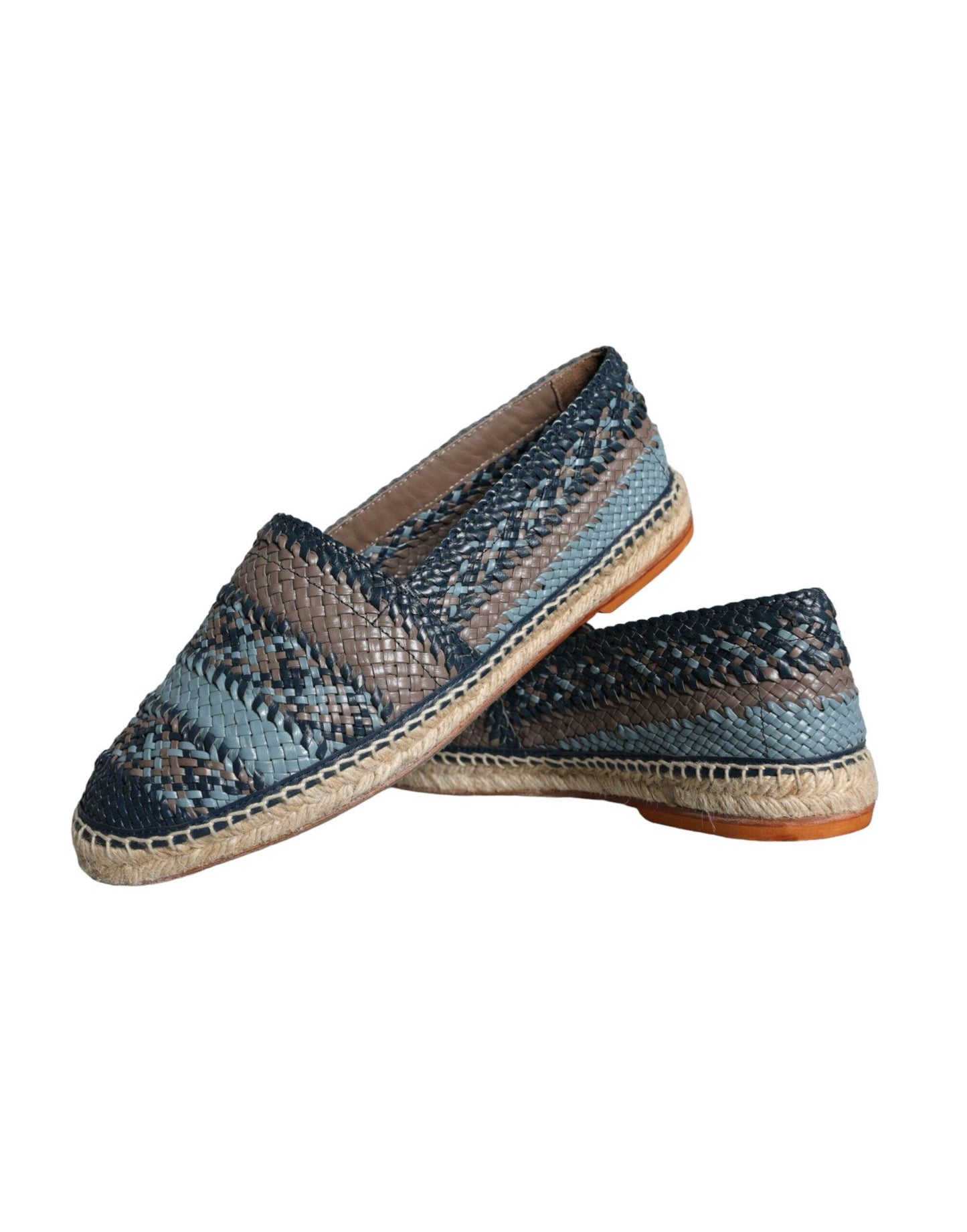 Dolce & Gabbana Blue Gray Woven Leather Buffalo Espadrille Shoes - Arichezz.store