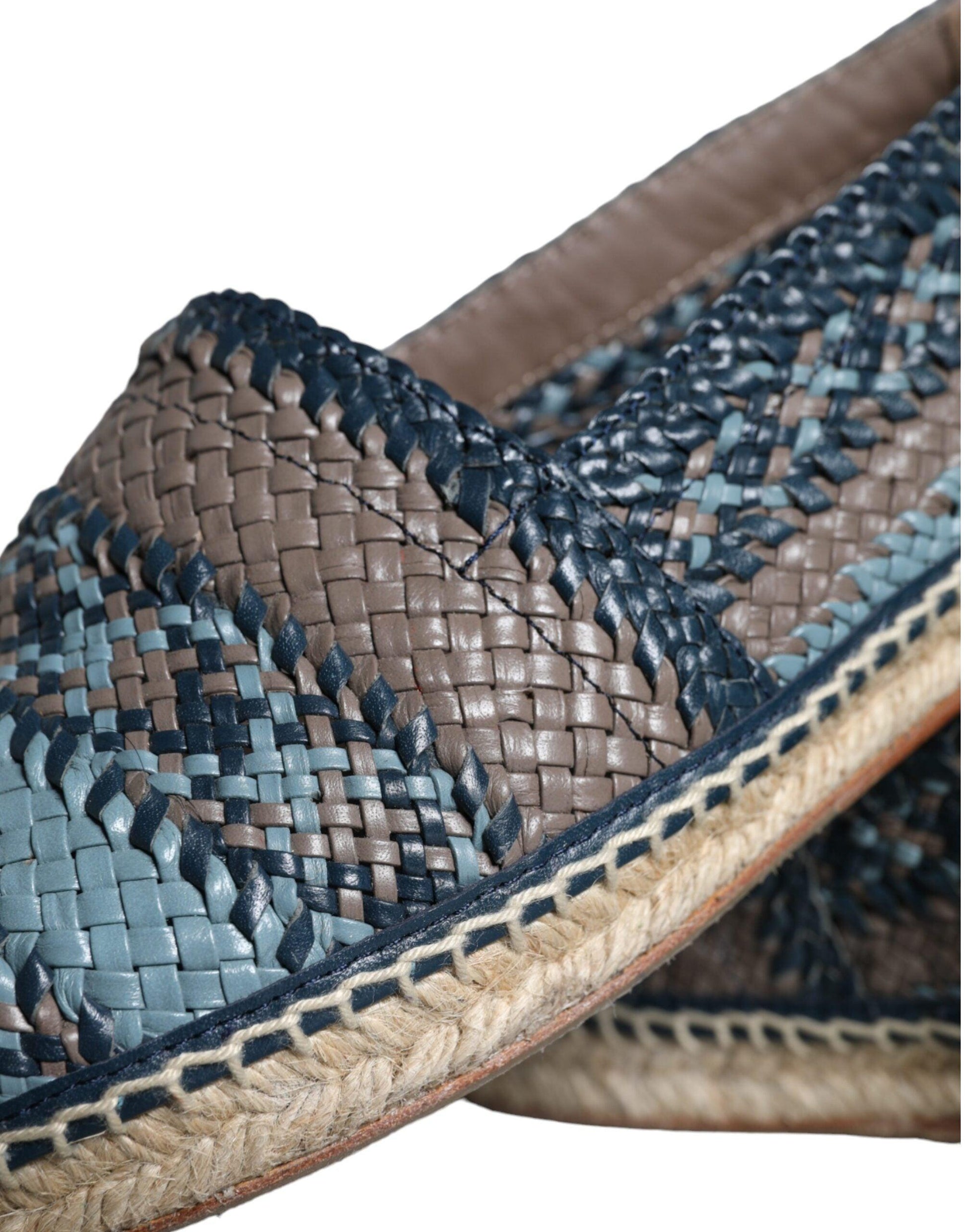 Dolce & Gabbana Blue Gray Woven Leather Buffalo Espadrille Shoes - Arichezz.store