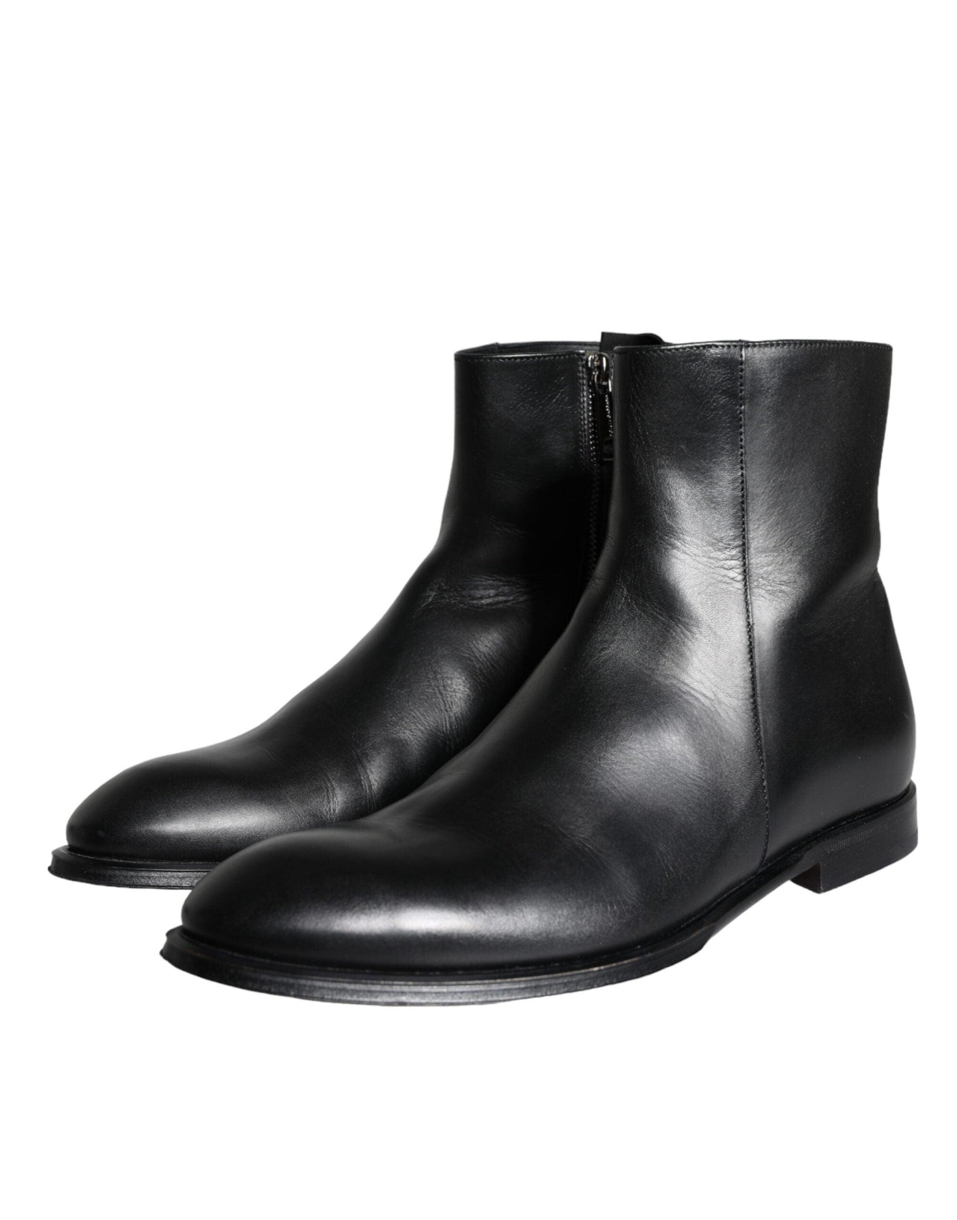 Dolce & Gabbana Black Calf Leather Men Ankle Boots Men Shoes - Arichezz.store