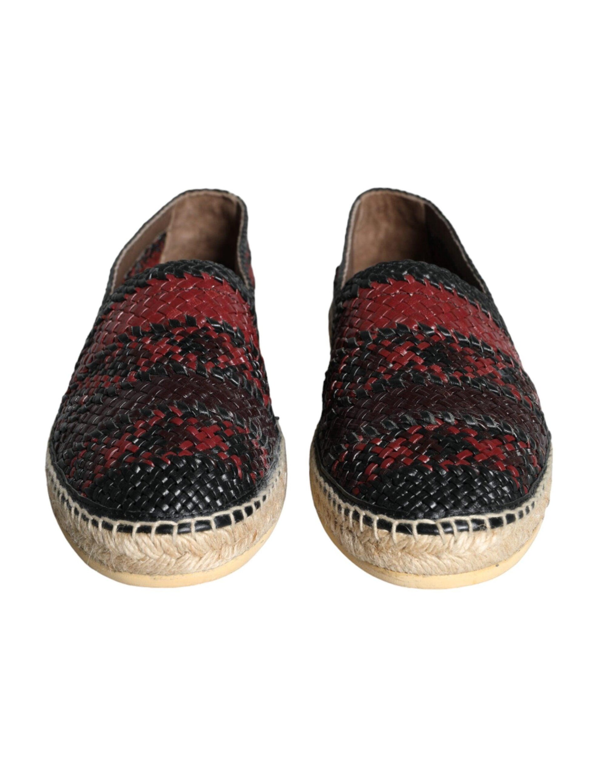 Dolce & Gabbana Black Maroon Woven Leather Buffalo Men Espadrille Shoes - Arichezz.store