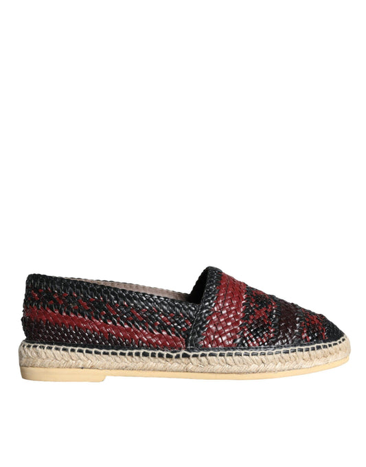 Dolce & Gabbana Black Maroon Woven Leather Buffalo Men Espadrille Shoes - Arichezz.store